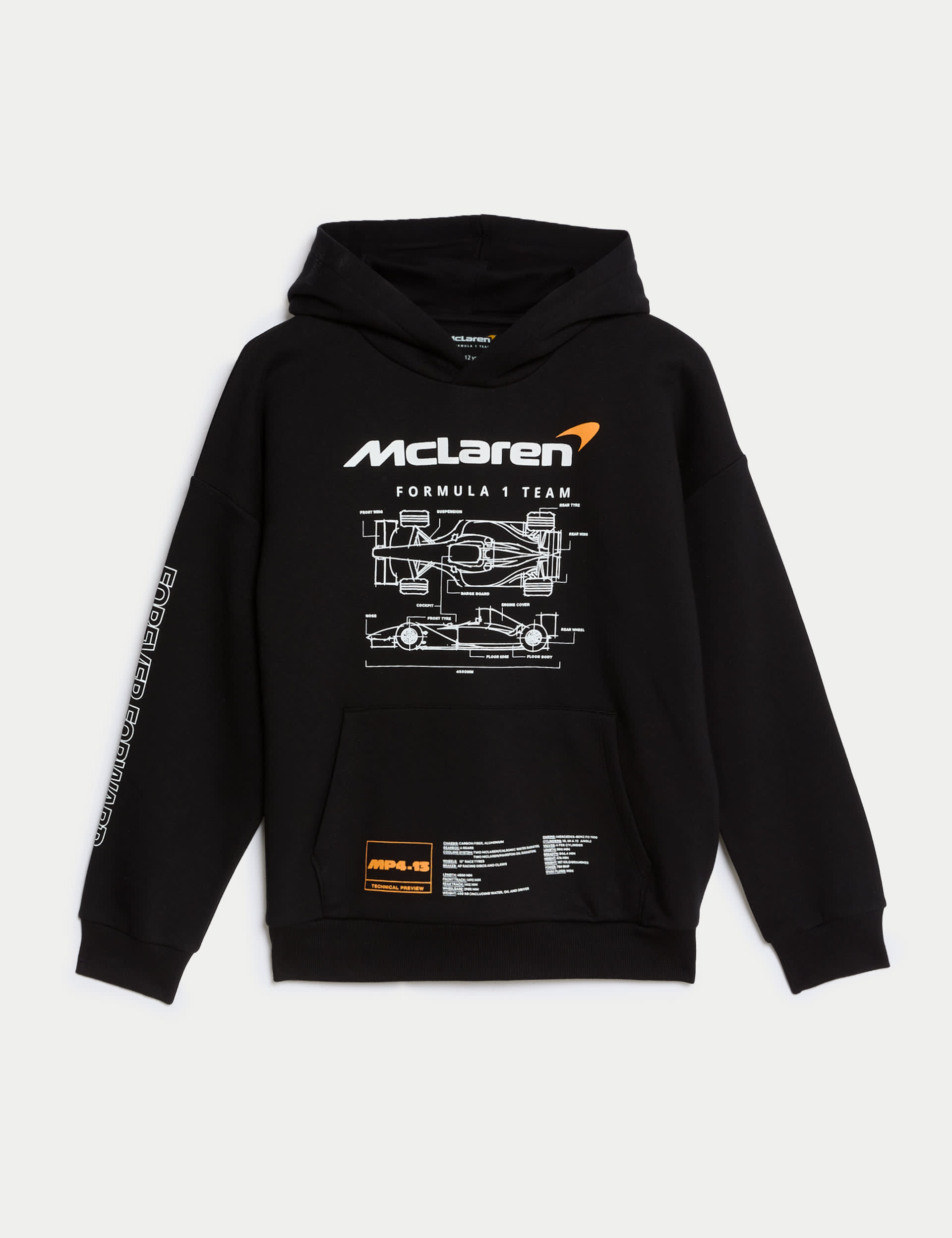 M&S Boys Cotton Rich McLaren Hoodie (6-16 Yrs) - 10-11 - Black, Black