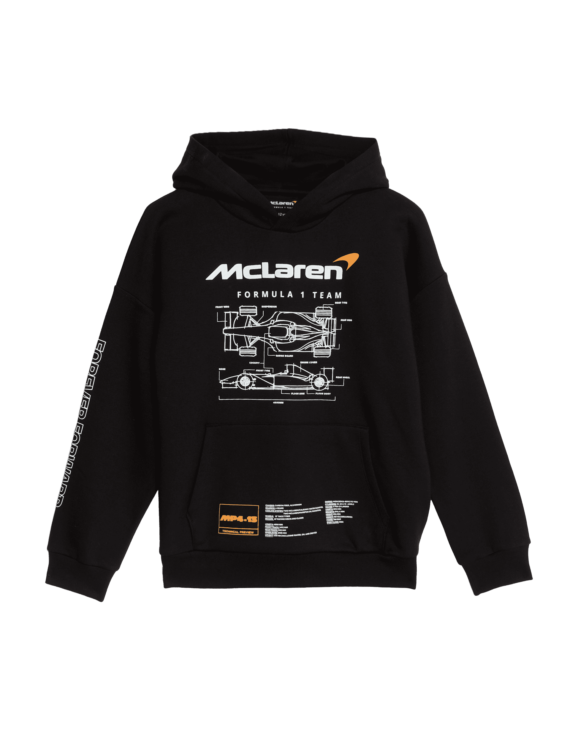 M&S Collection Boys Cotton Rich McLaren Hoodie (6-16 Yrs) - 13-14 - Black, Black