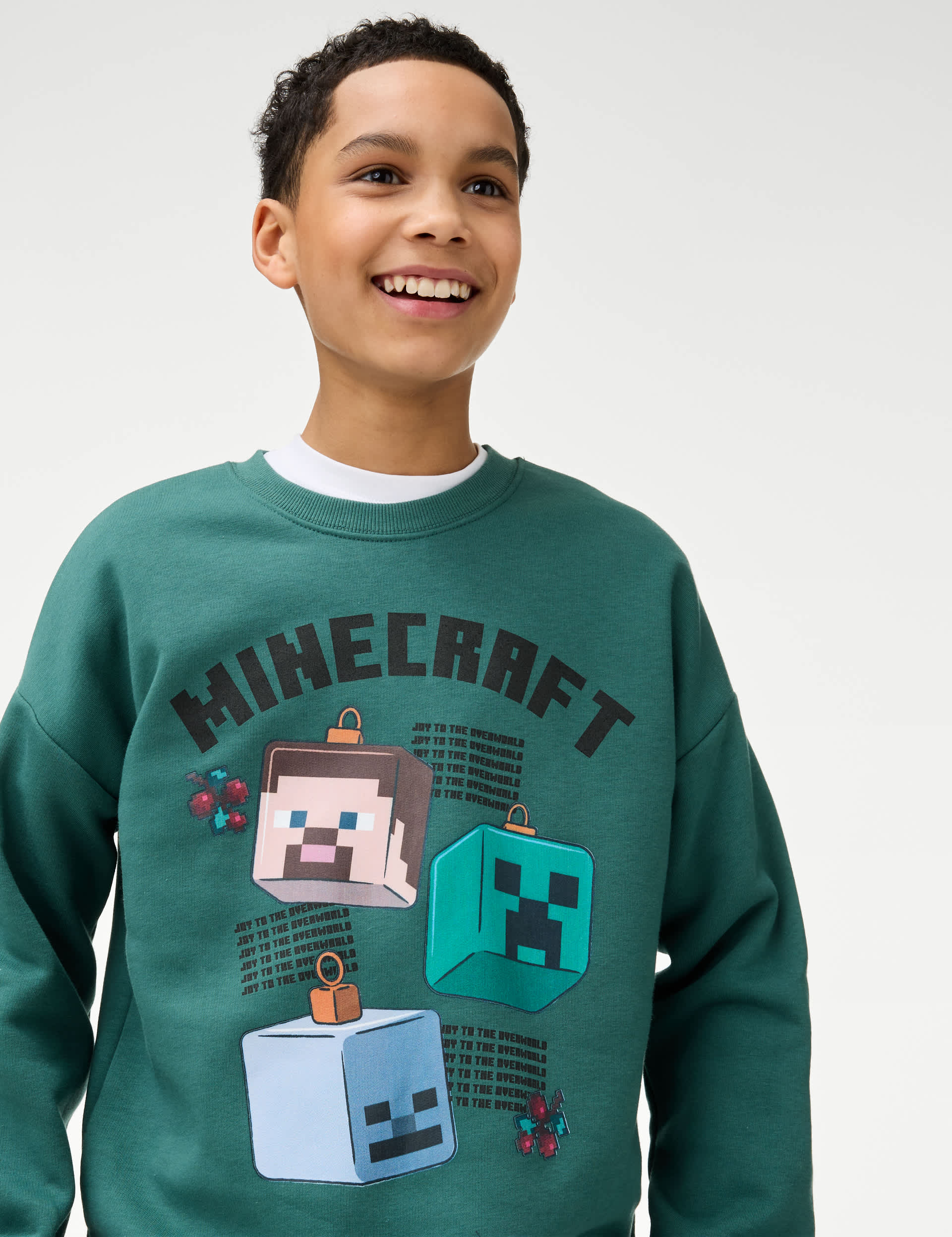 M&S Collection Boys Cotton Rich Minecraft Sweatshirt (6-16 Yrs) - 14-15 - Green, Green