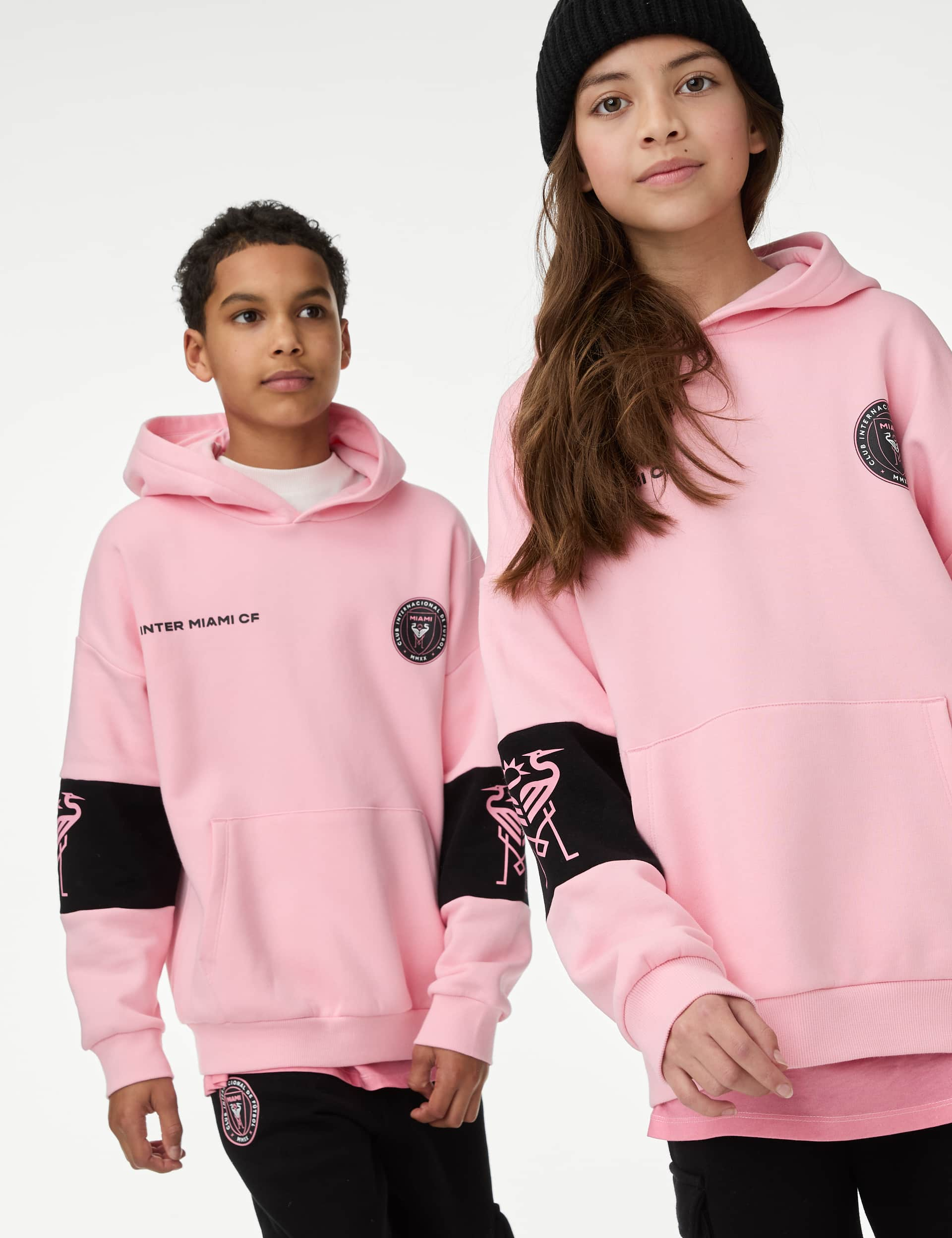 M&S Cotton Rich Inter Miami Football Hoodie (6-16 Yrs) - 8-9 Y - Pink, Pink