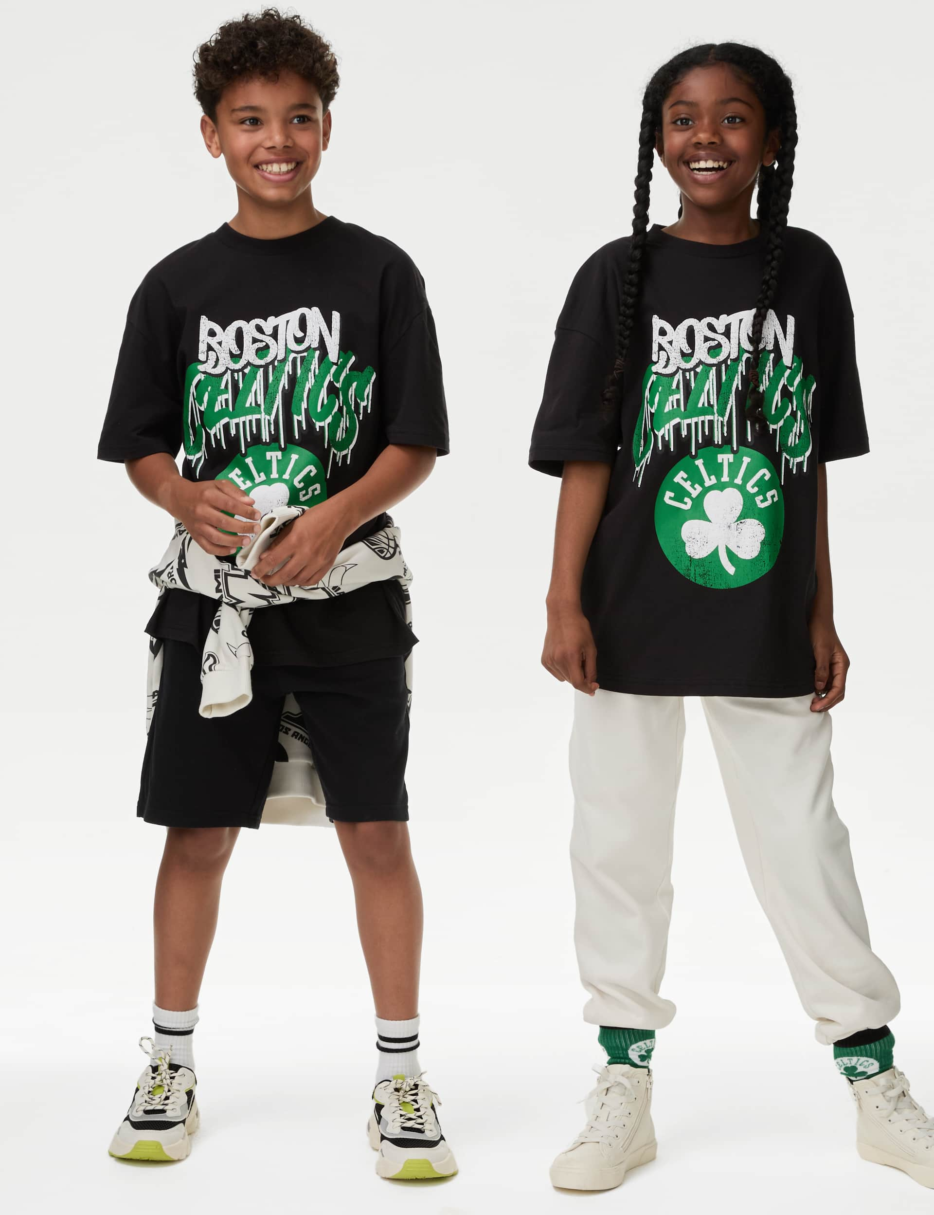 M&S NBA Pure Cotton Boston Celtics T-Shirt (6-16 Yrs) - 8-9 Y - Green, Green