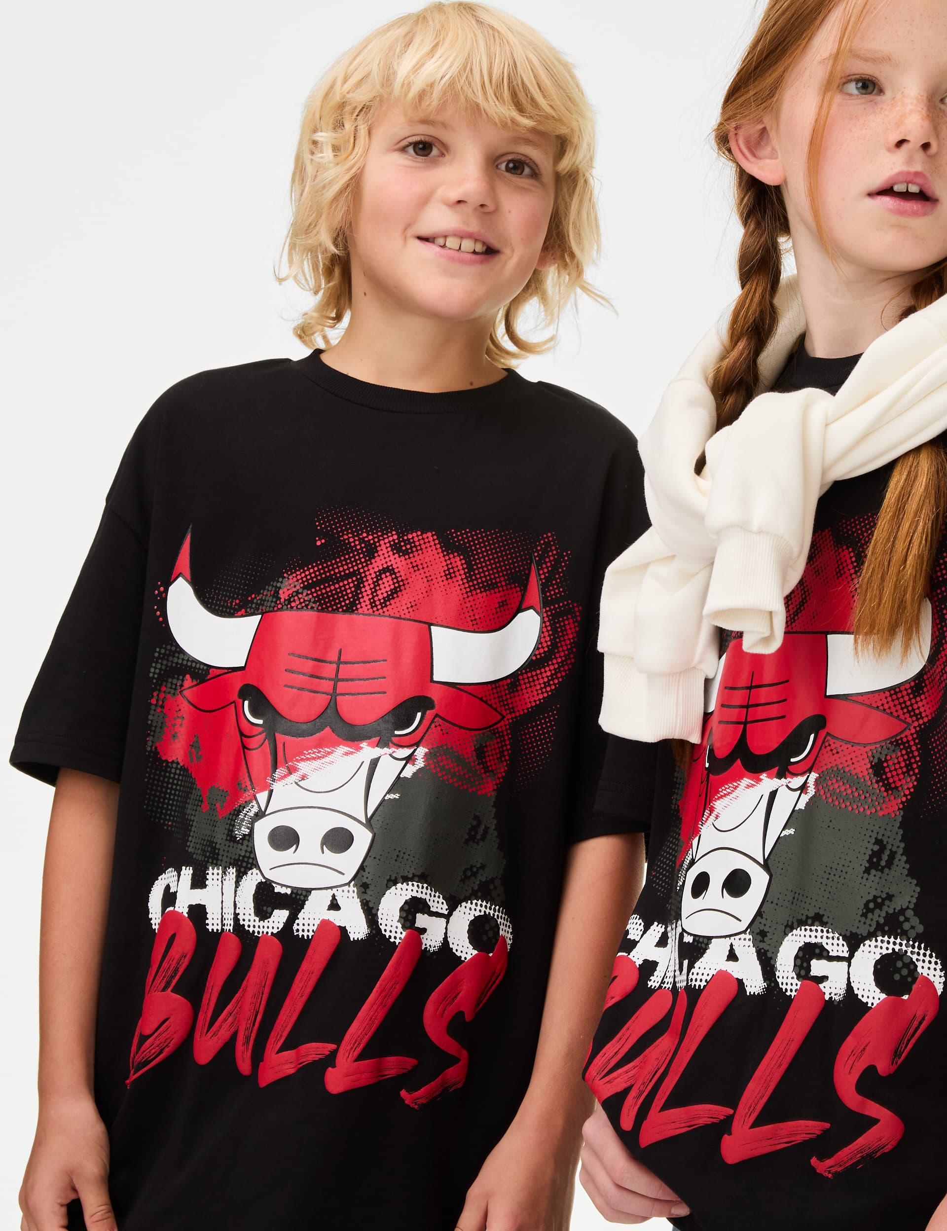 M&S NBA Pure Cotton Chicago Bulls T-Shirt (6-16 Yrs) - 7-8 Y - Black, Black