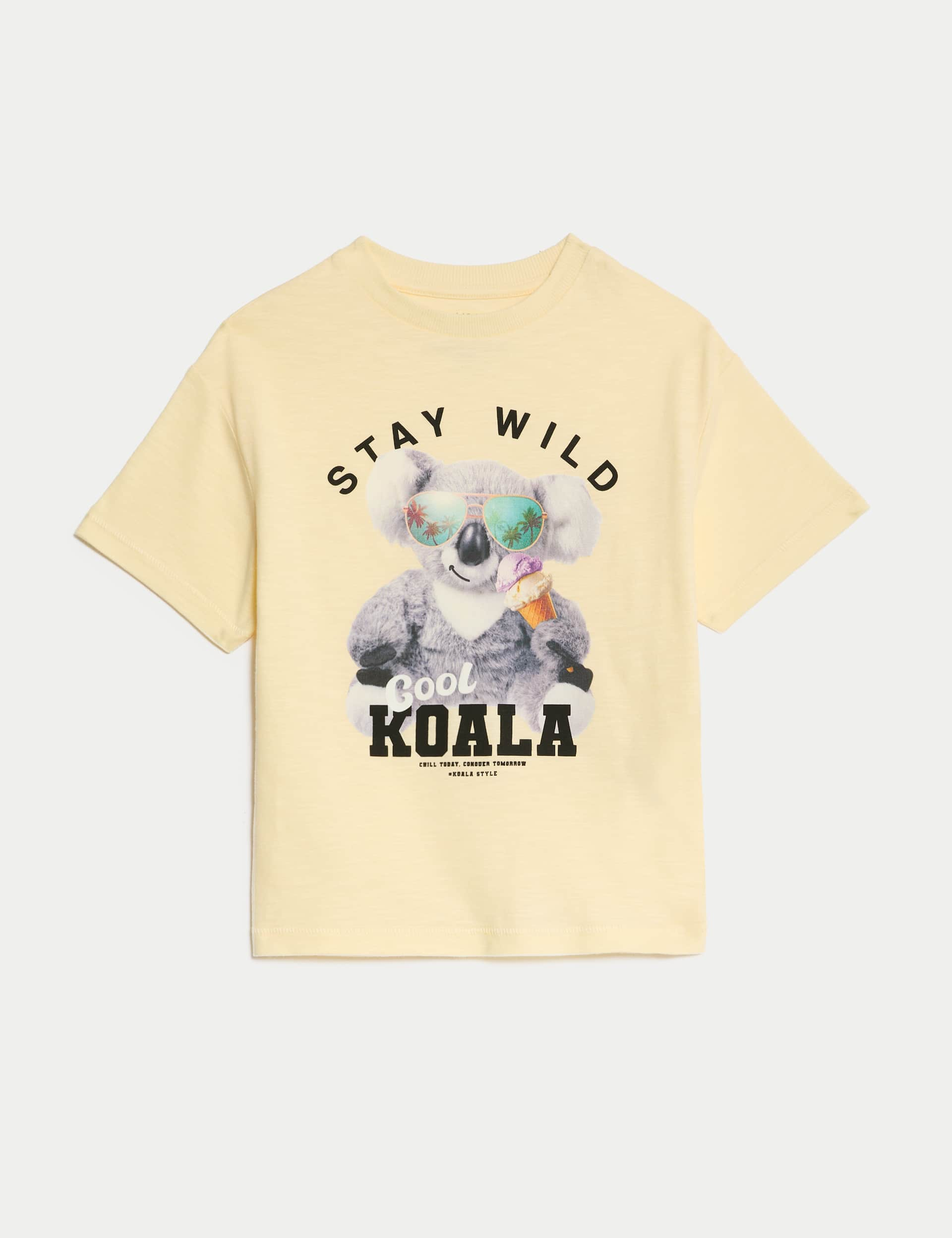 M&S Boys Pure Cotton Koala Graphic T-Shirt (2-8 Yrs) - 4-5 Y - Yellow, Yellow