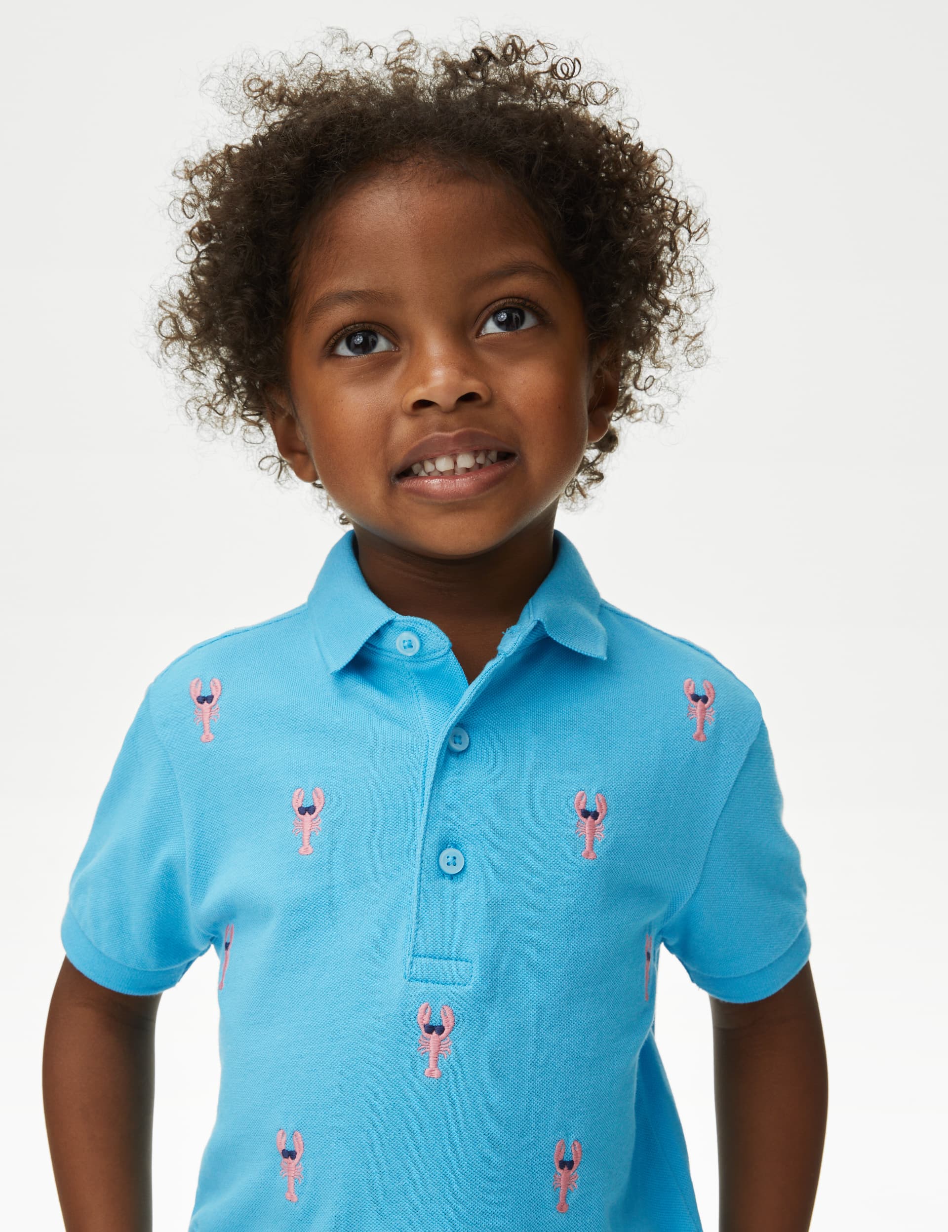 M&S Boys Pure Cotton Lobster Embroidered Polo Shirt (2-8 Yrs) - 2-3 Y - Blue, Blue