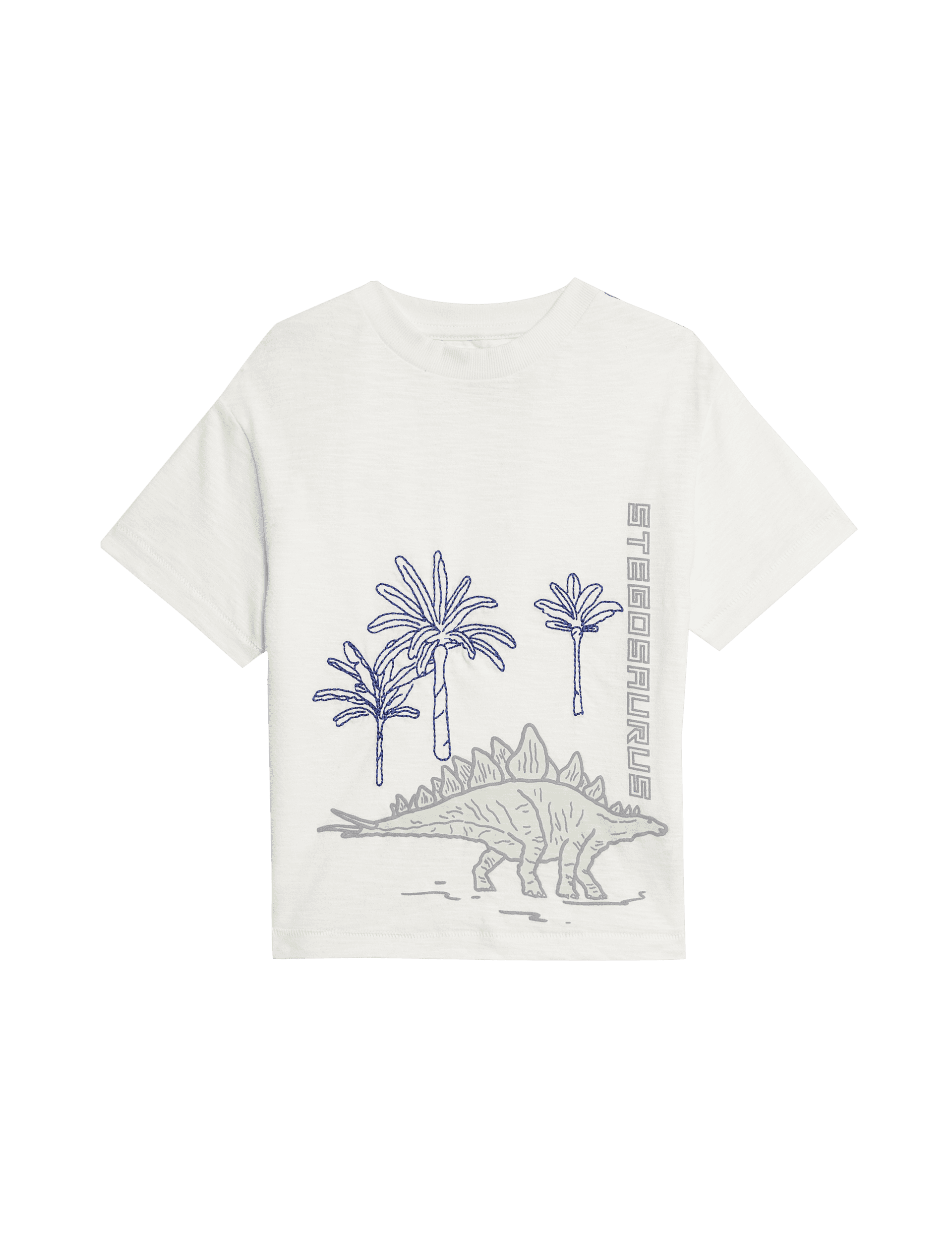 M&S Collection Pure Cotton Dinosaur Scene T-Shirt (2-8 Yrs) - 3-4 Y - White, White