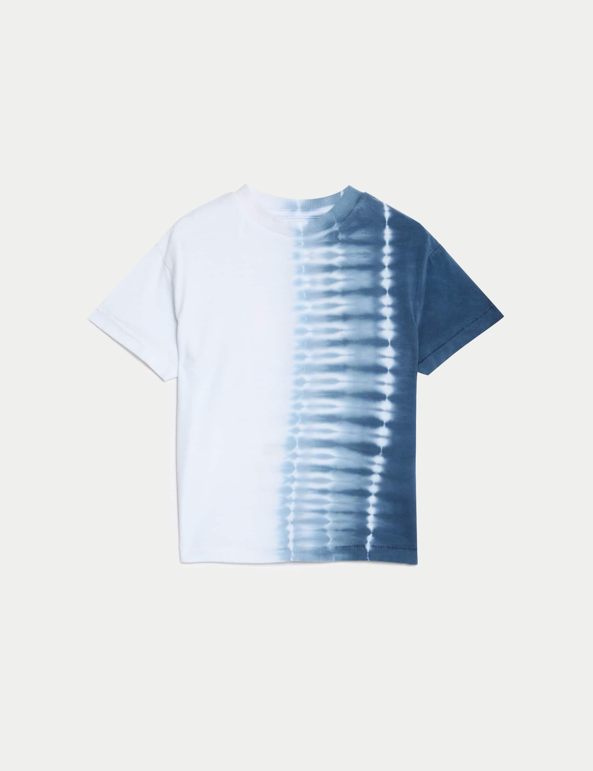 M&S Boys Pure Cotton Tie Dye T-Shirt (2-8 Yrs) - 4-5 Y - Blue Mix, Blue Mix