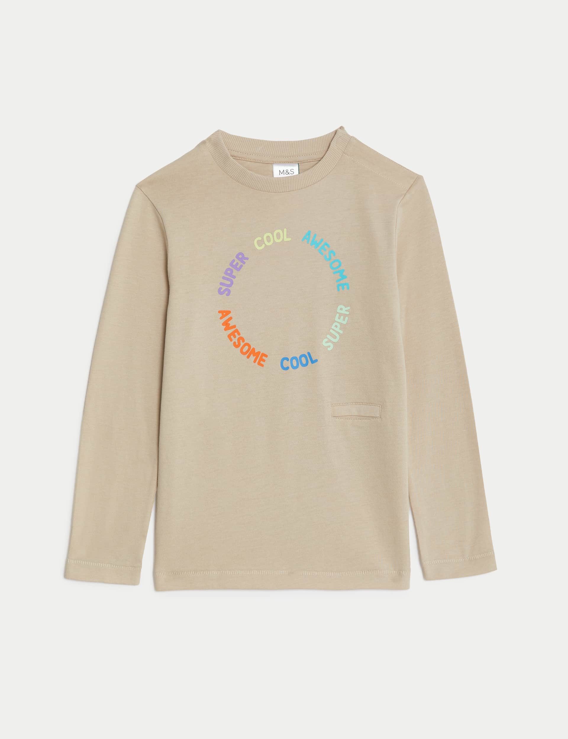 M&S Boys Adaptive Pure Cotton Slogan Top (2-8 Yrs)