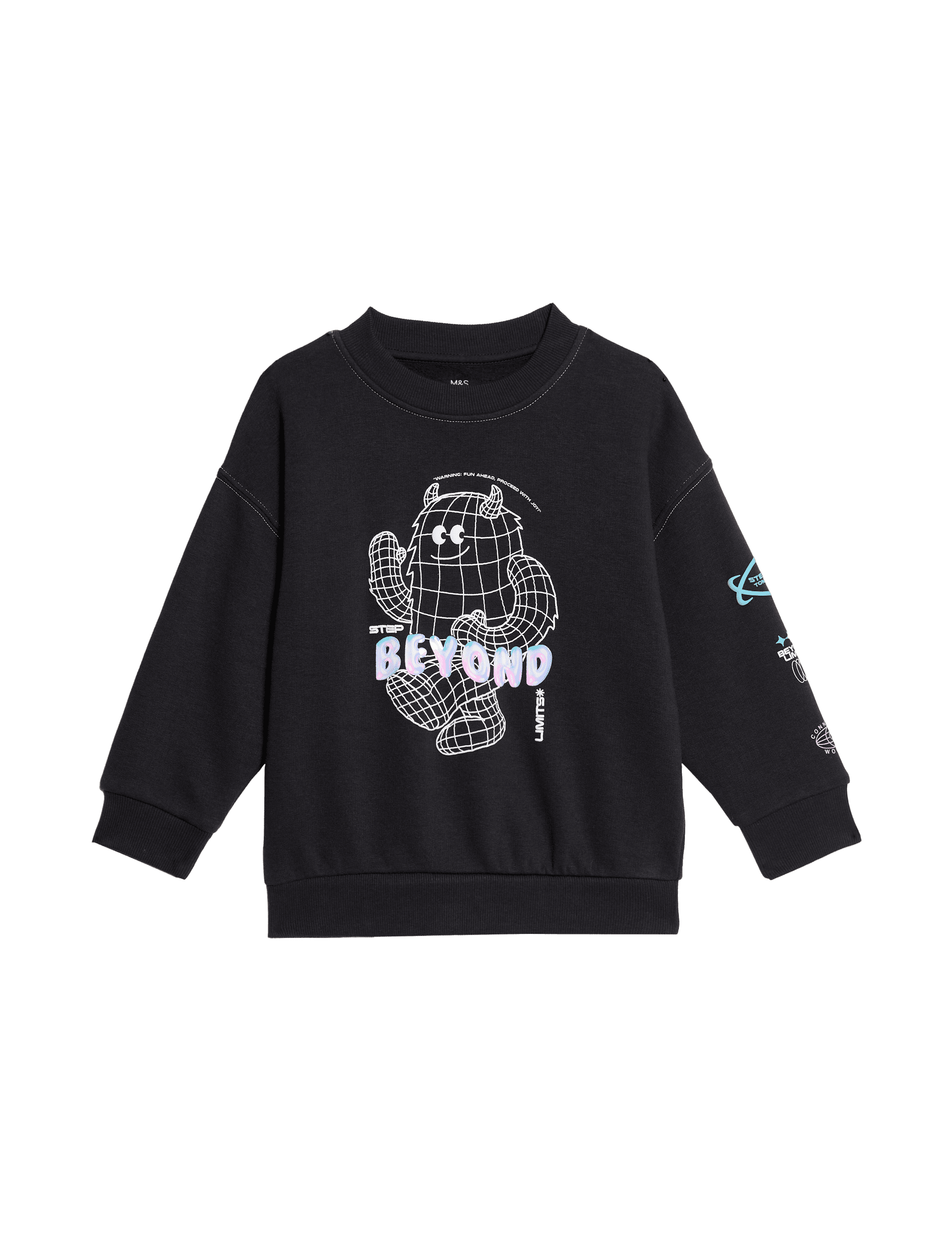 M&S Collection Boys Cotton Rich Monster Sweatshirt (2-8 Yrs) - 3-4 Y - Carbon, Carbon