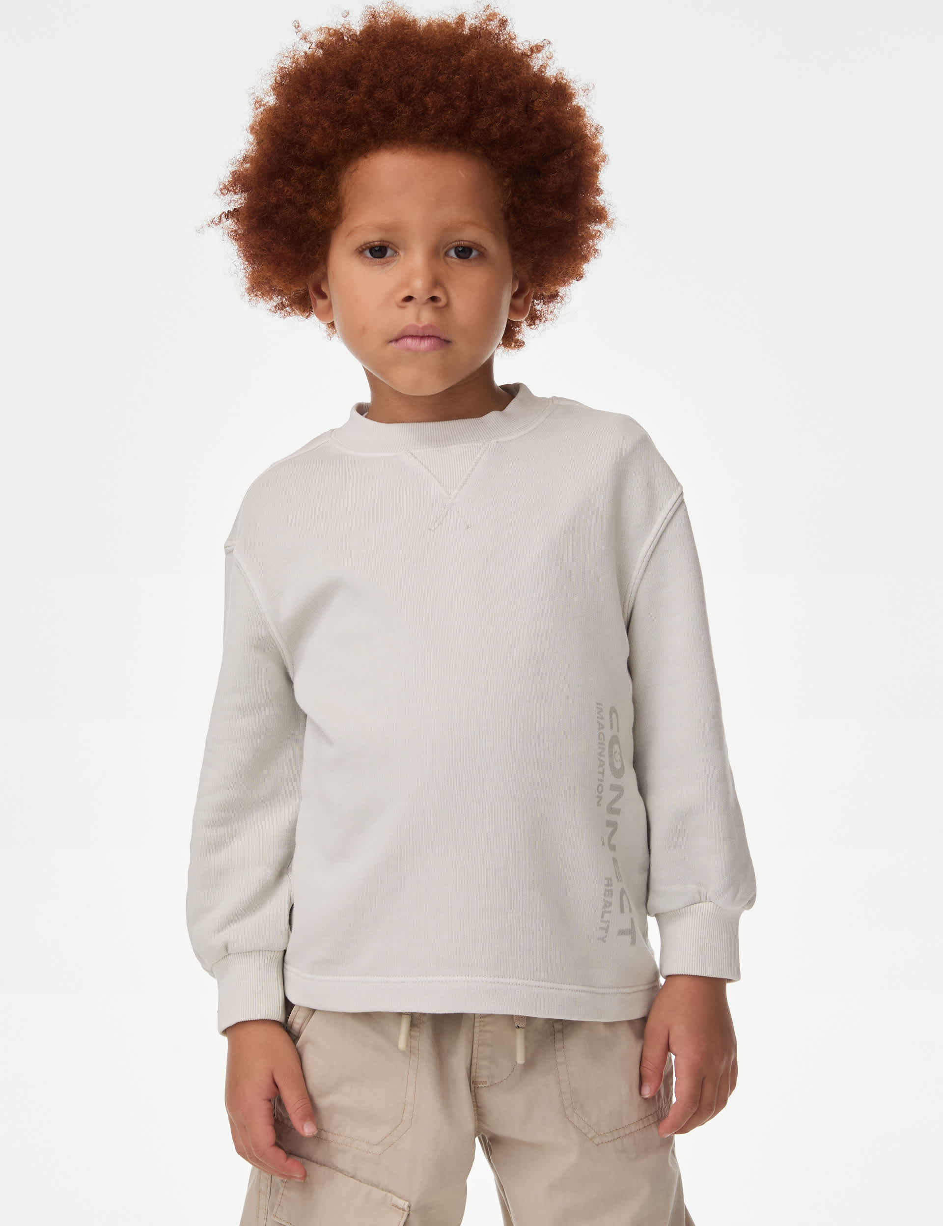 M&S Collection Boys Cotton Rich Slogan Print Top (1-8 Yrs) - 3-4 Y - Light Grey, Light Grey,Dusted P