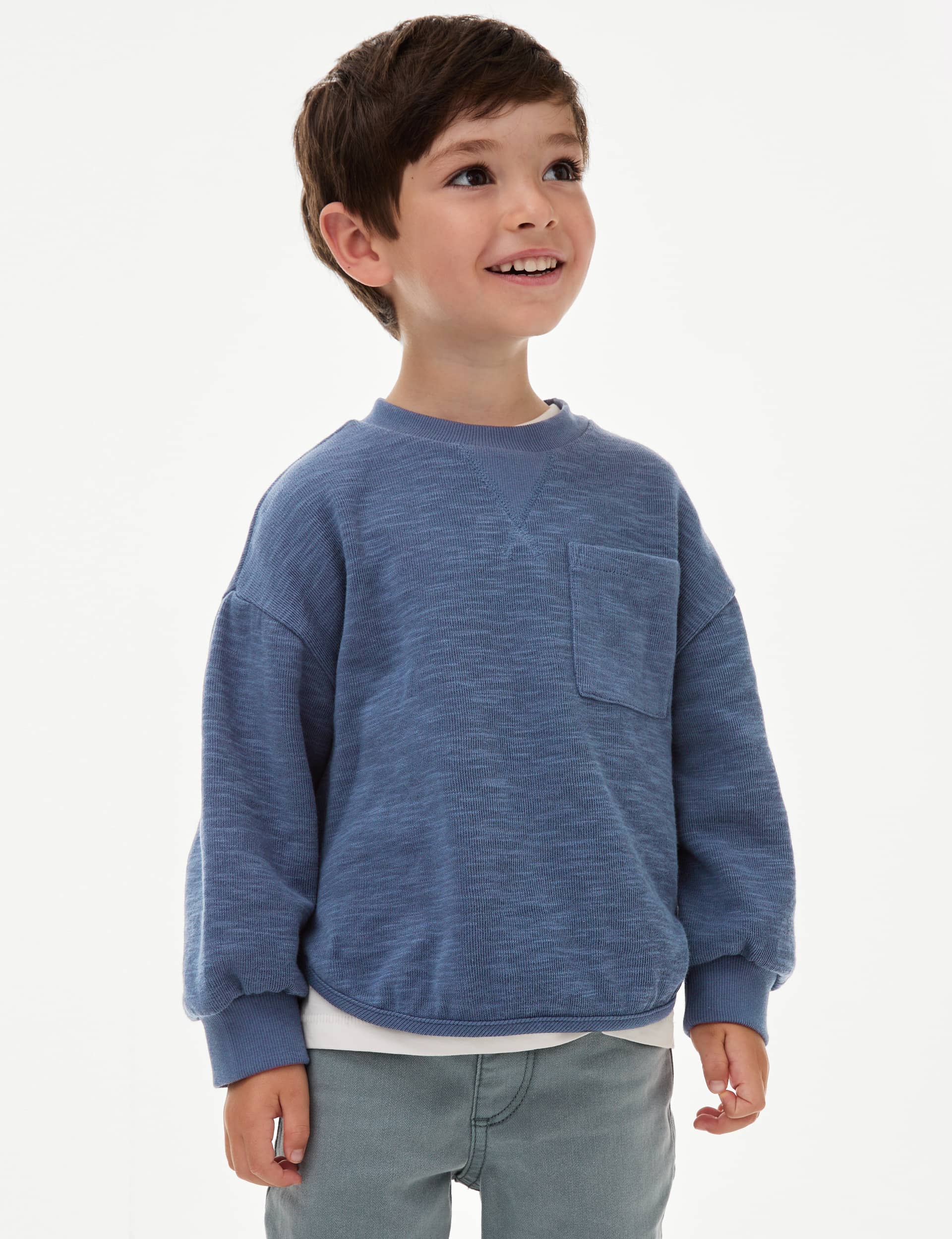 M&S Collection Boys Cotton Rich Textured Top (2-16 Yrs) - 5-6 Y - Dark Ink, Dark Ink,Oatmeal