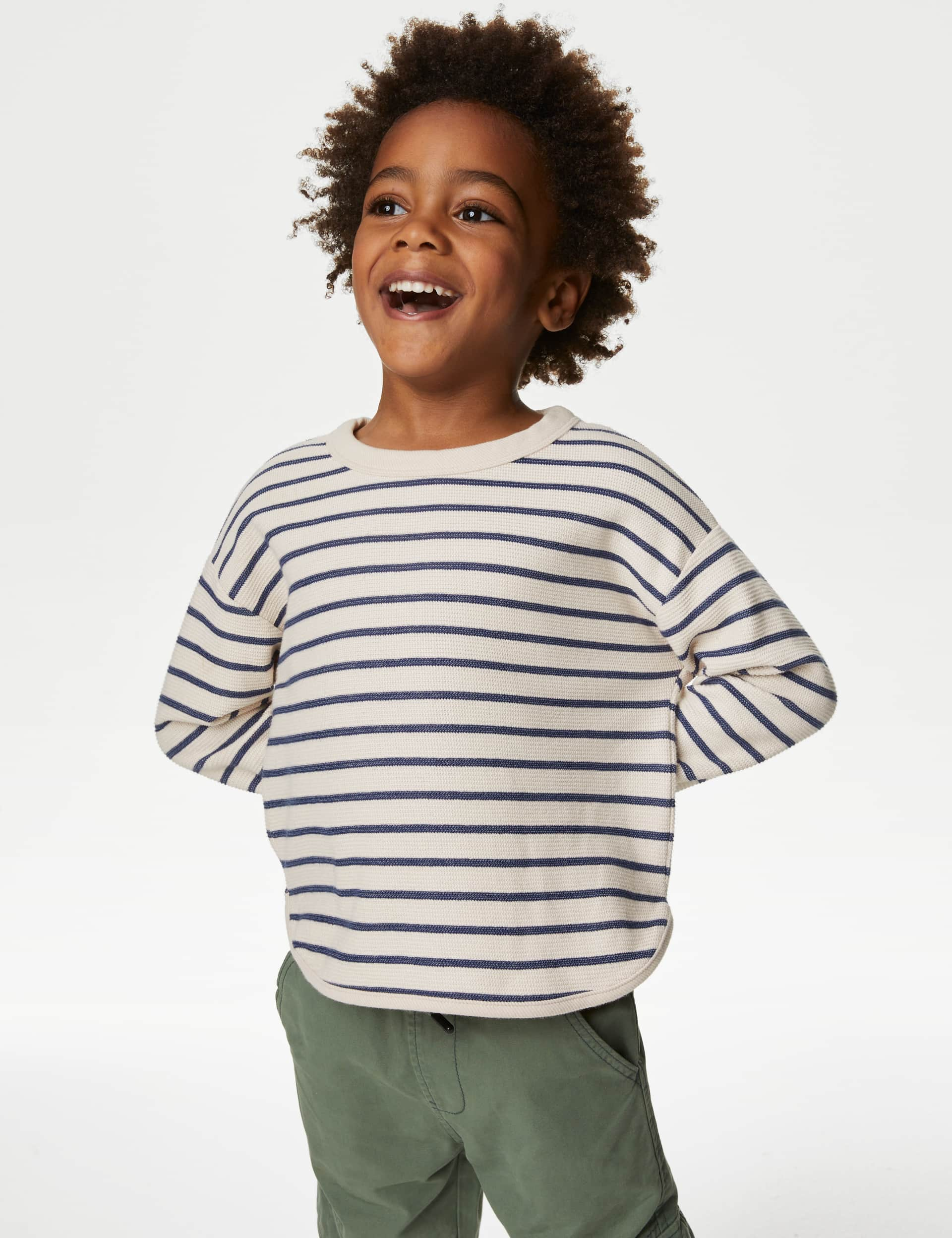 M&S Boys Cotton Rich Striped Sweatshirt (2-8 Yrs) - 4-5 Y - Navy Mix, Navy Mix