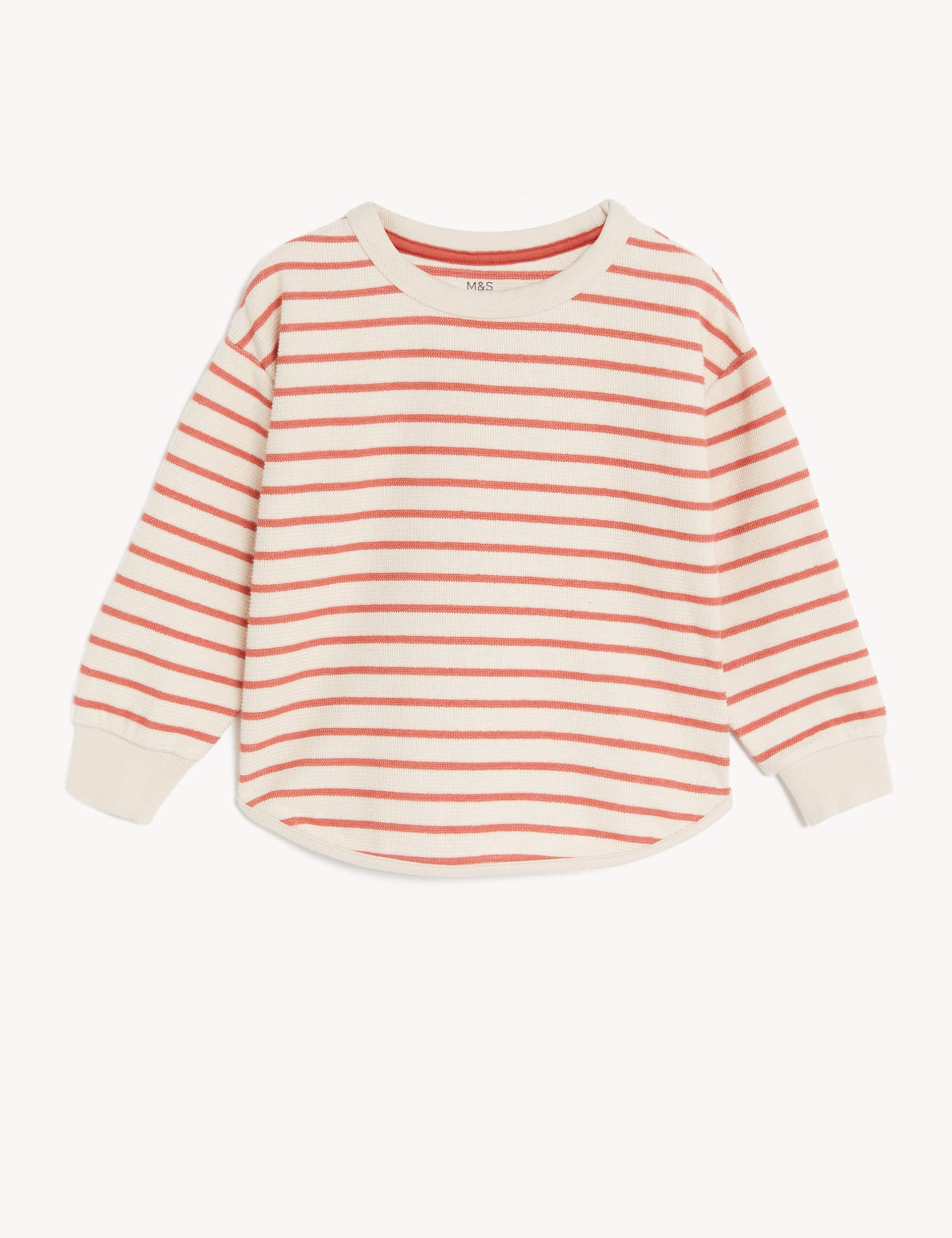 M&S Boys Cotton Rich Striped Sweatshirt (2-8 Yrs) - 3-4 Y - Orange Mix, Orange Mix,Navy Mix