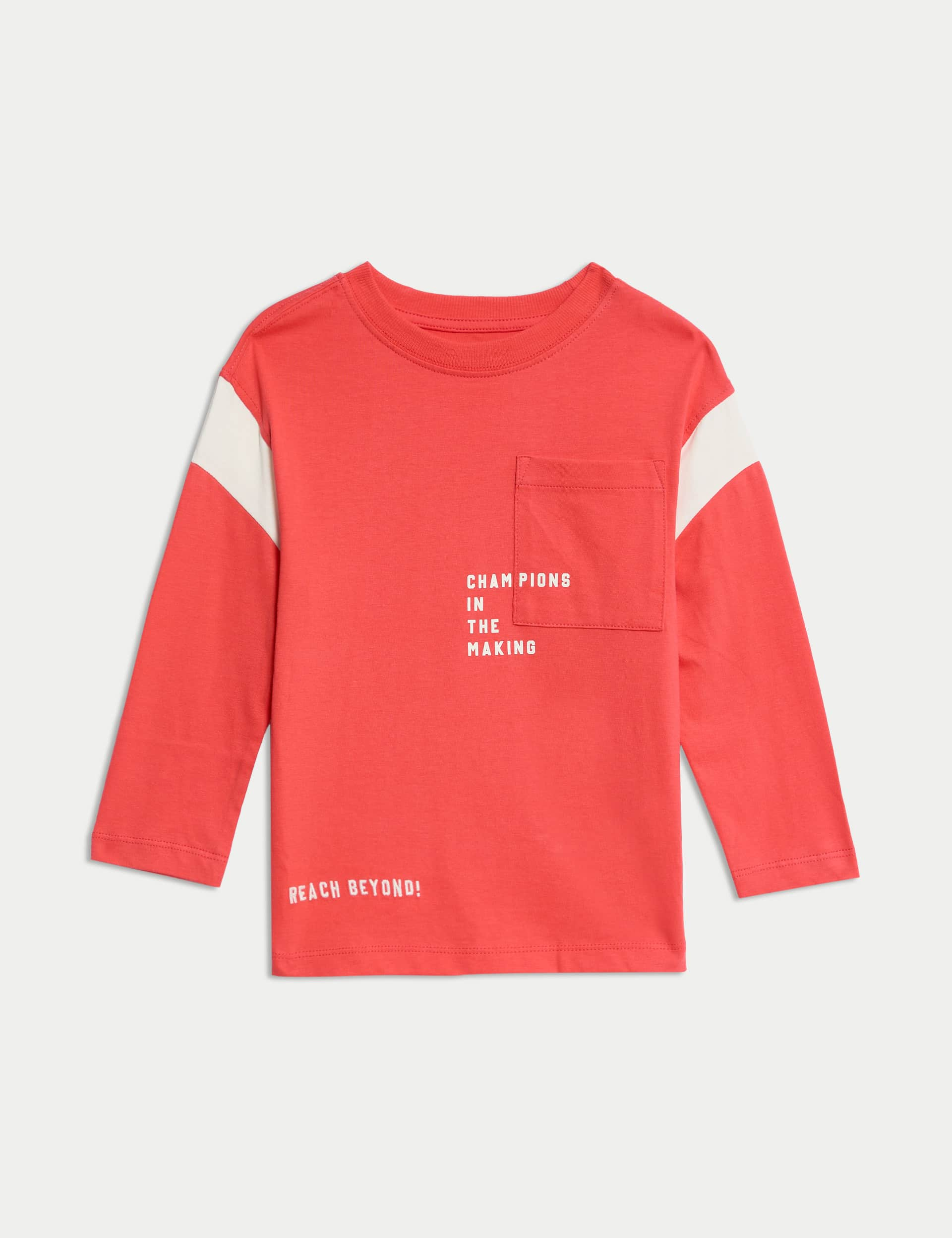 M&S Collection Boys Pure Cotton Slogan Top (2-16 Yrs) - 3-4 Y - Red, Red