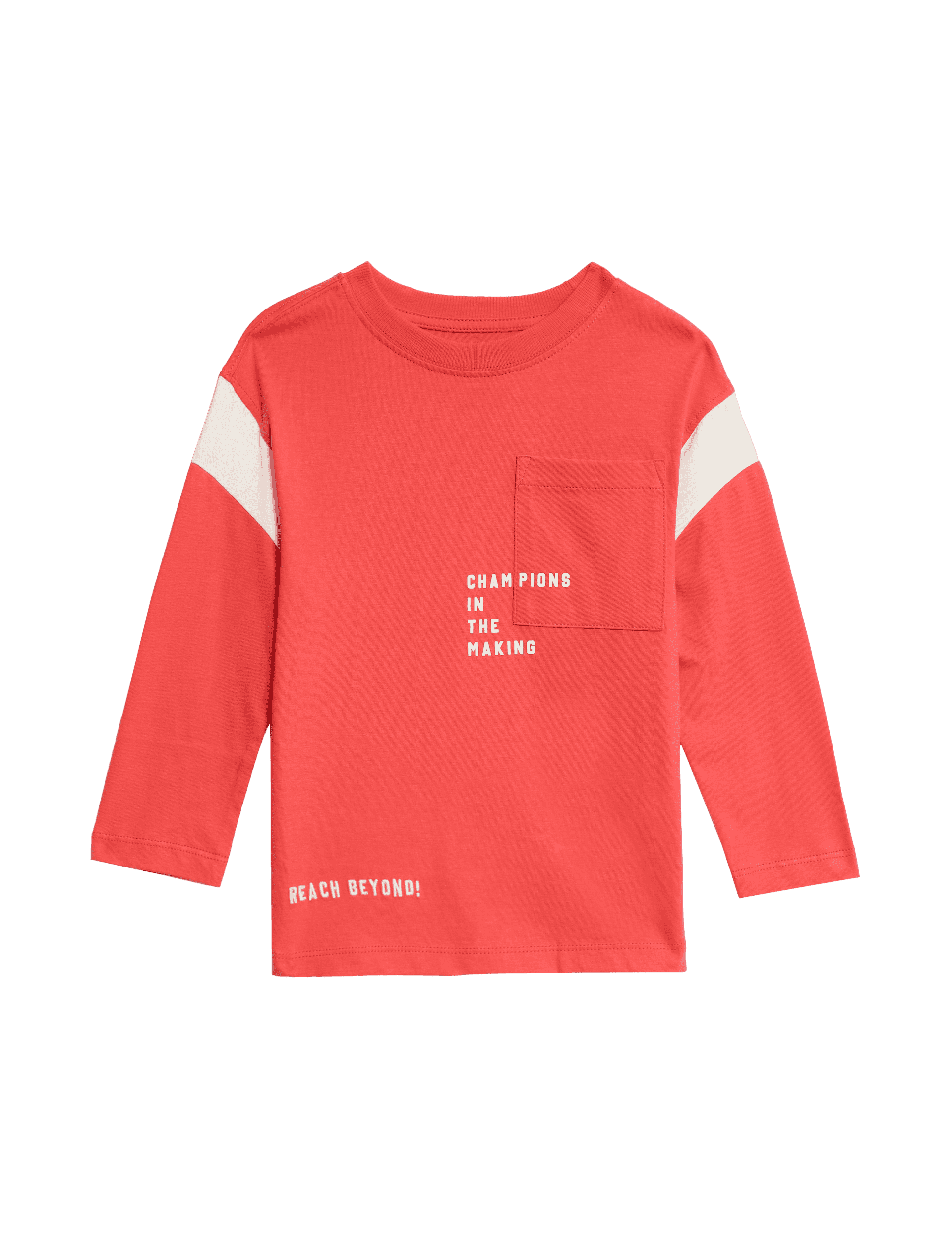 M&S Collection Boys Pure Cotton Slogan Top (2-16 Yrs) - 3-4 Y - Red, Red