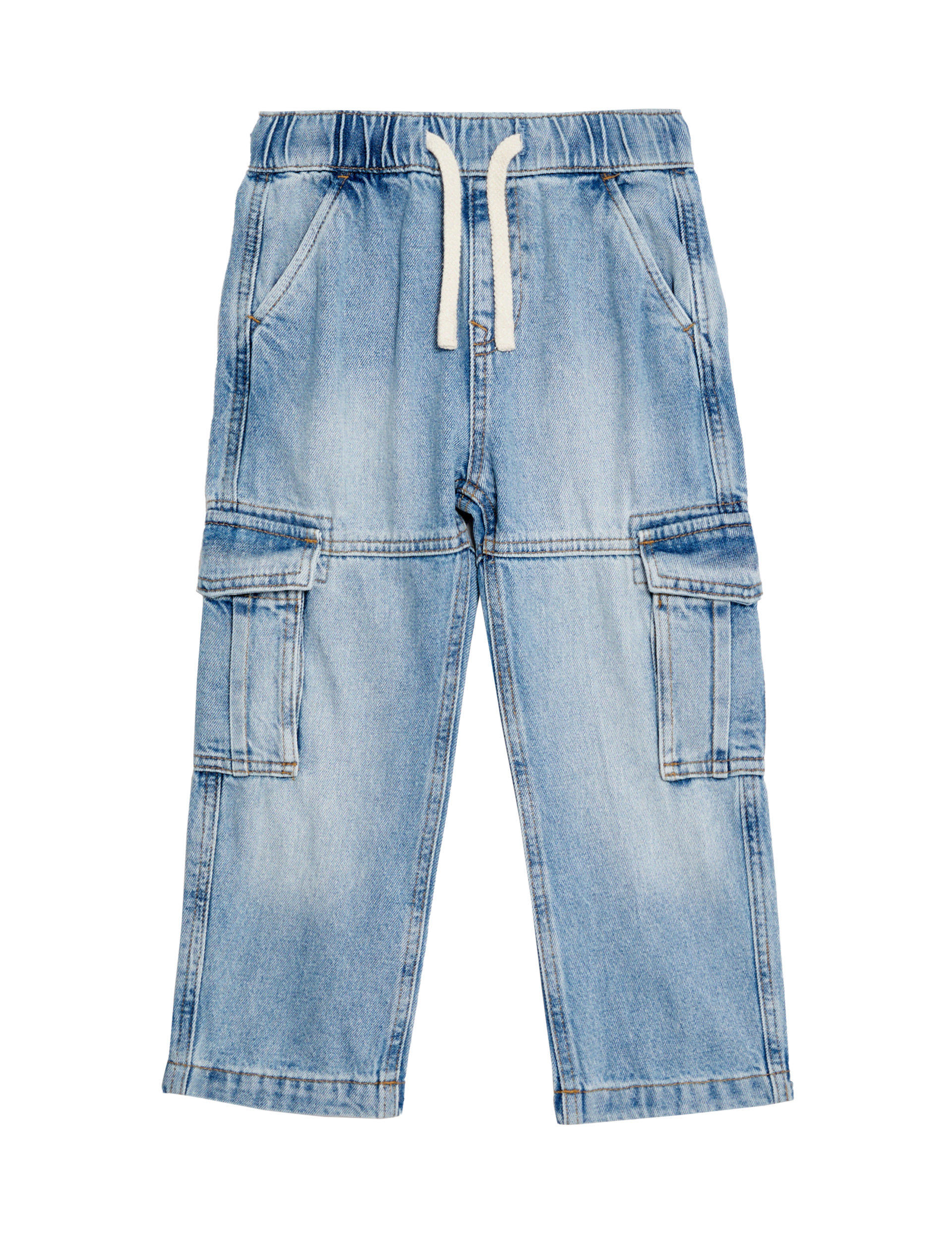 M&S Collection Boys Pure Cotton Cargo Jeans (2-8 Yrs) - 2-3 Y - Denim, Denim