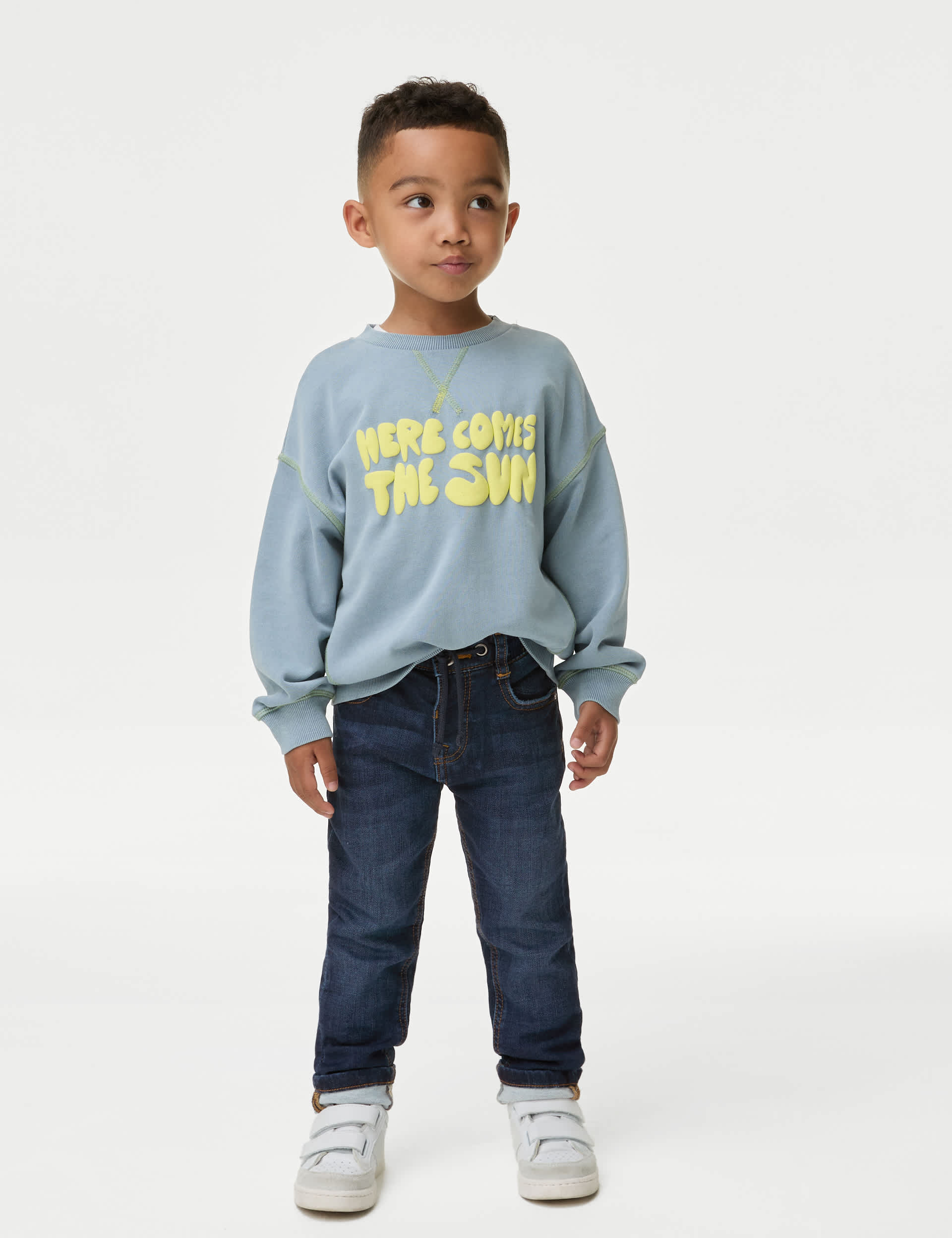 M&S Boys Regular Cotton Rich Elasticated Waist Jeans (2-8 Yrs) - 3-4 Y - Dark Denim, Dark Denim,Deni