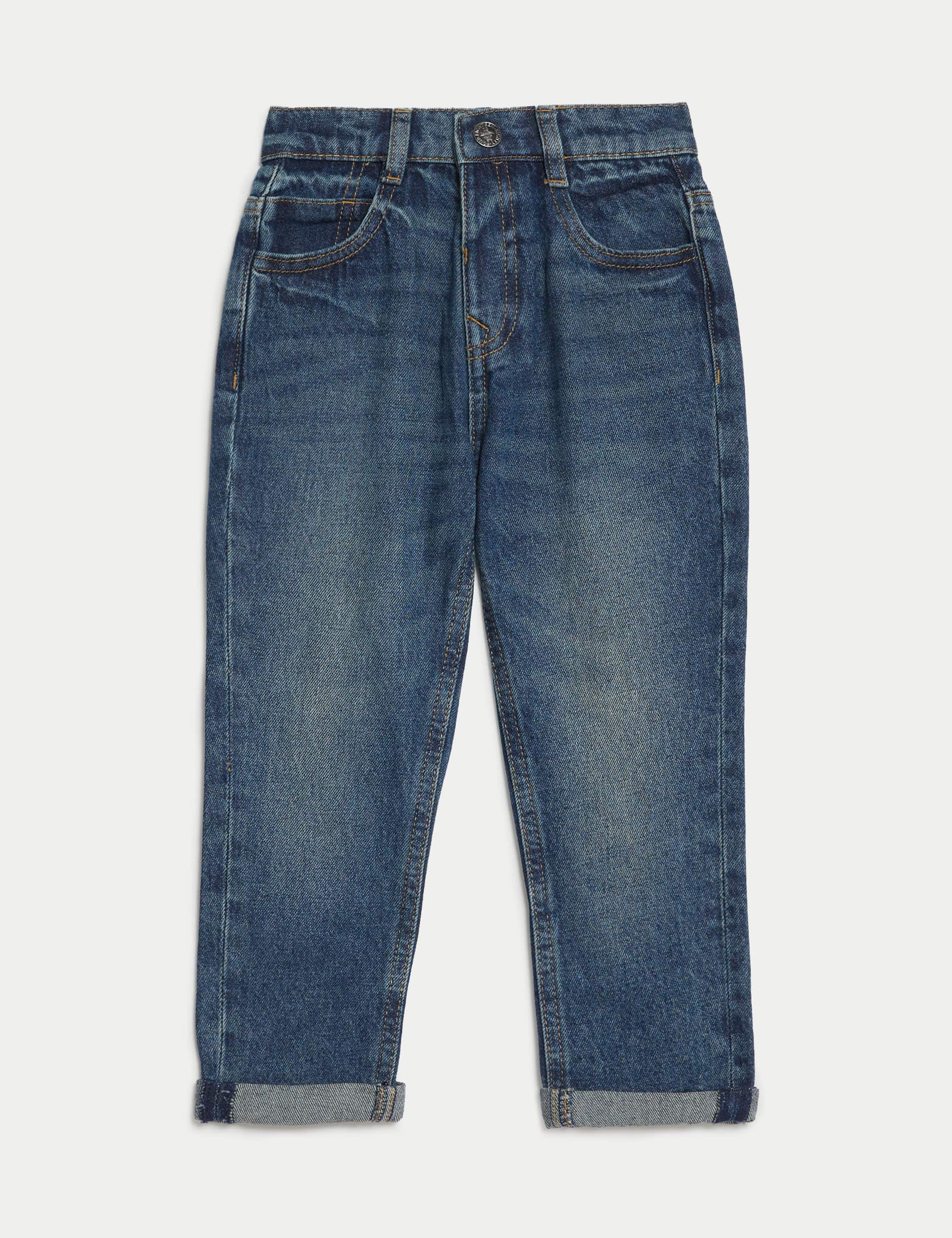 M&S Boys Relaxed Pure Cotton Elasticated Waist Jeans (2-8 Yrs) - 3-4 Y - Denim, Light Denim,Denim,Gr