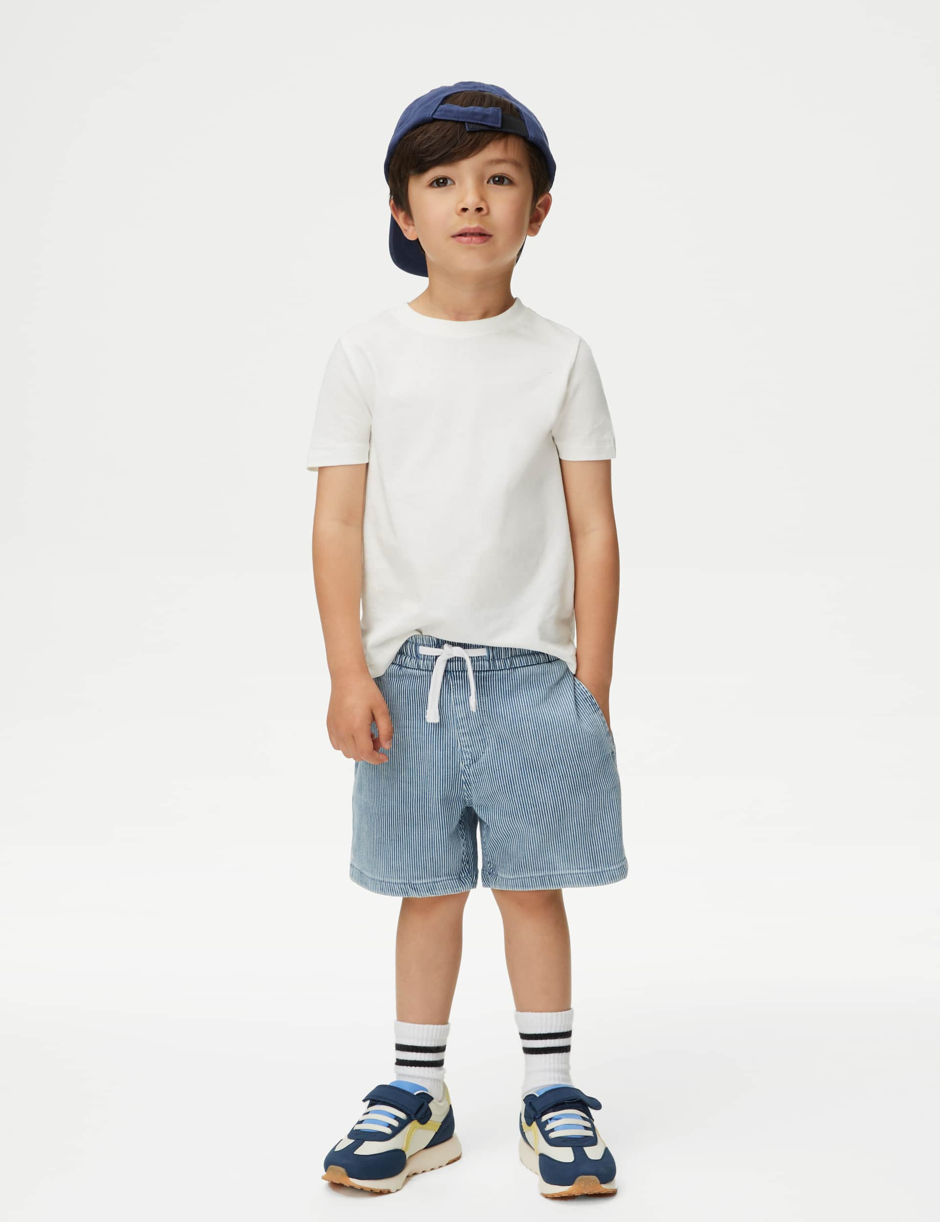 M&S Boys Denim Striped Shorts (2-8 Yrs) - 5-6 Y - Blue Mix, Blue Mix