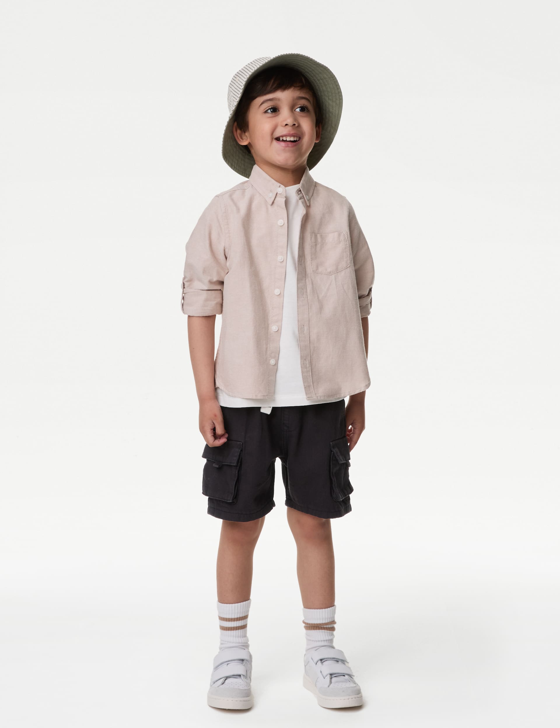 M&S Boys Pure Cotton Cargo Shorts (2-8 Yrs) - 5-6 Y - Charcoal, Steel Blue,Khaki,Stone,Charcoal