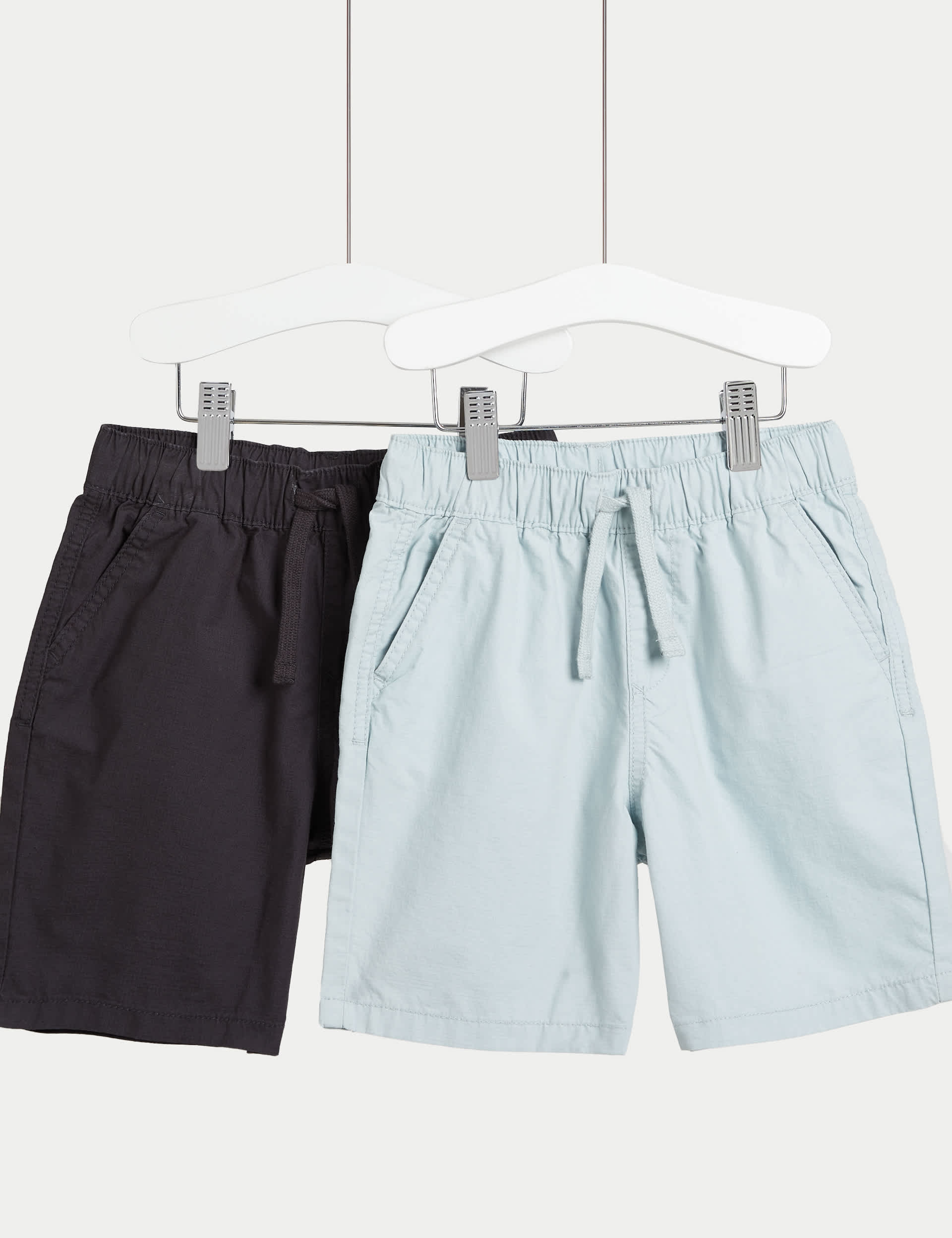 M&S Collection Boys 2 Pack Pure Cotton Ripstop Shorts (2-8 Yrs) - 3-4 Y - Charcoal Mix, Charcoal Mix,Blue Mix