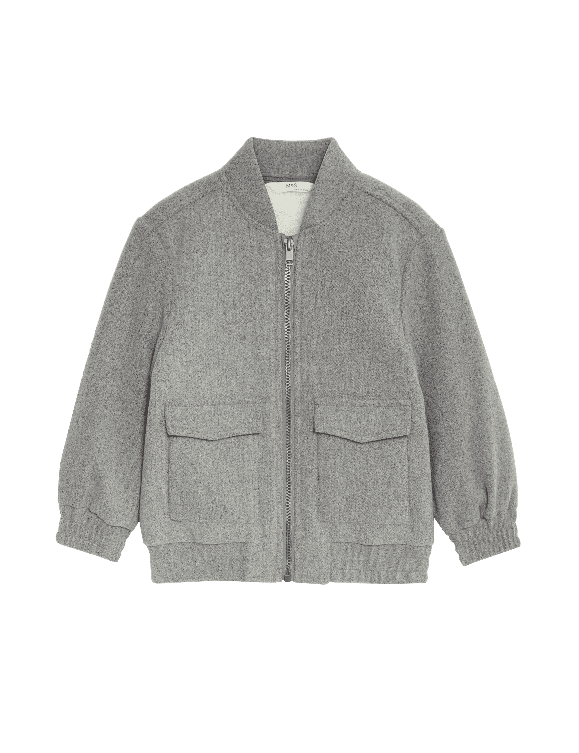 M&S Collection Boys Borg Lined Bomber Jacket (2-16 Yrs) - 2-3 Y - Grey, Grey