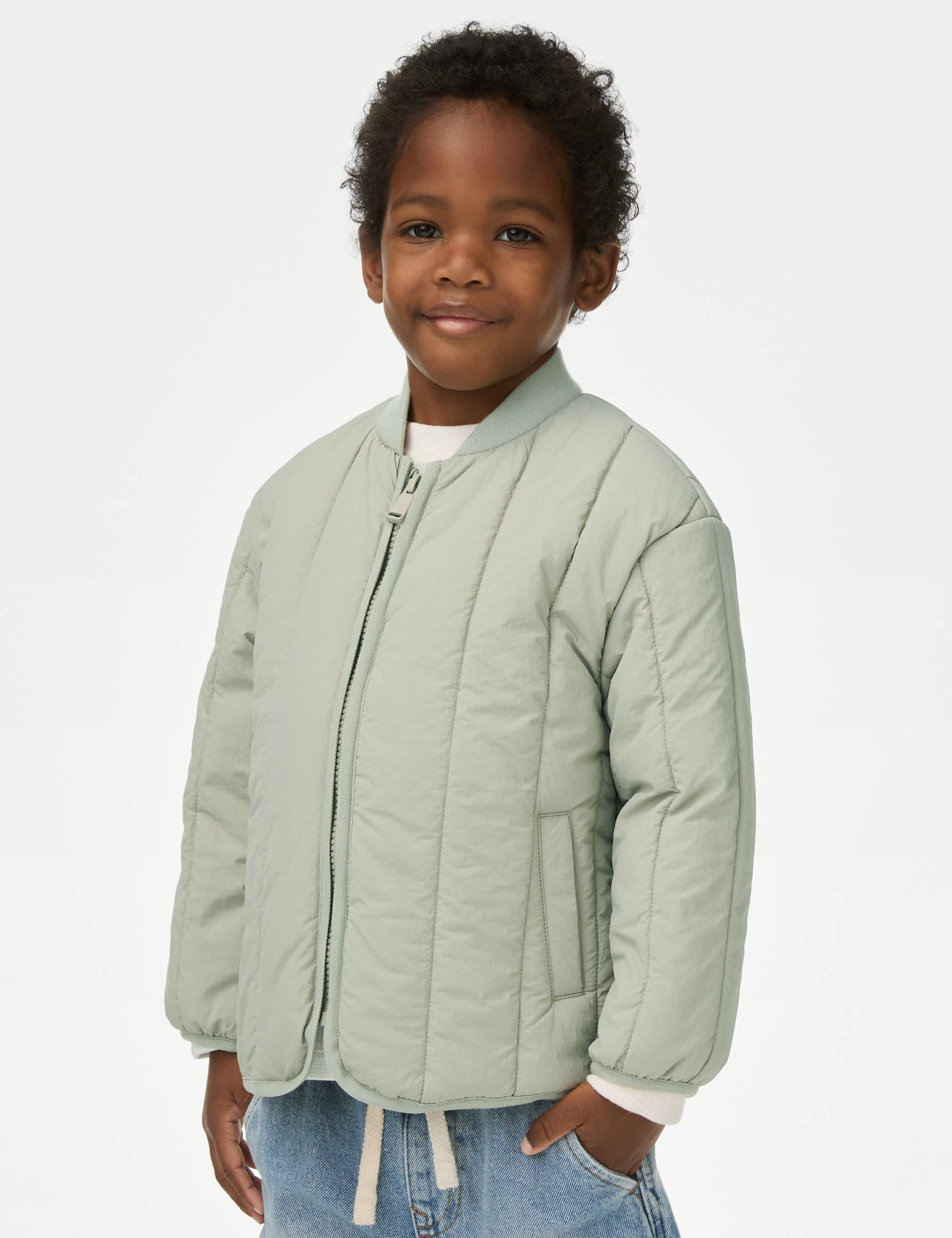 M&S Collection Boys Quilted Padded Zip Bomber Jacket (2-8 Yrs) - 3-4 Y - Light Khaki, Light Khaki