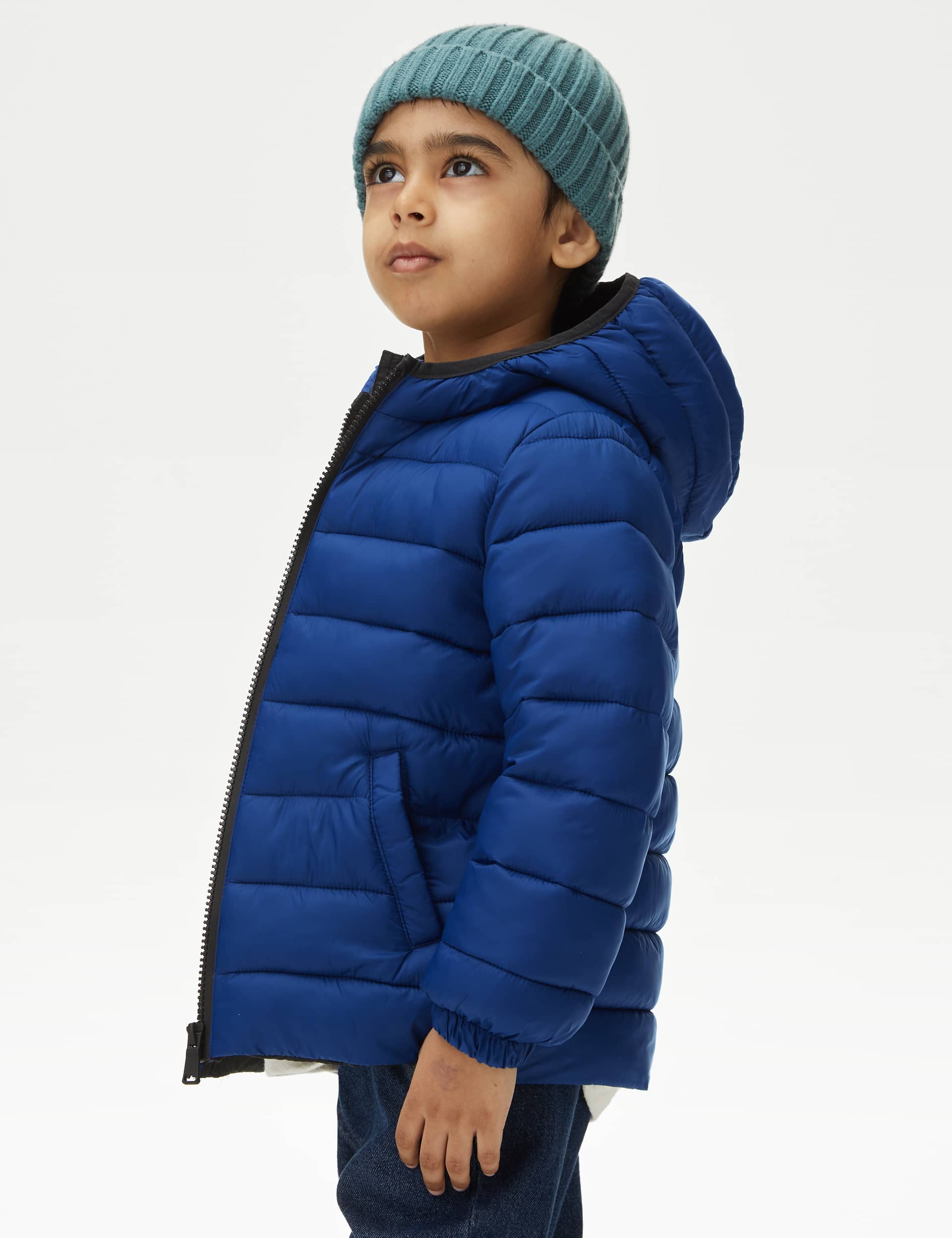 M&S Stormwear Lightweight Puffer Jacket (2-8 Yrs) - 4-5 Y - Indigo, Red,Indigo