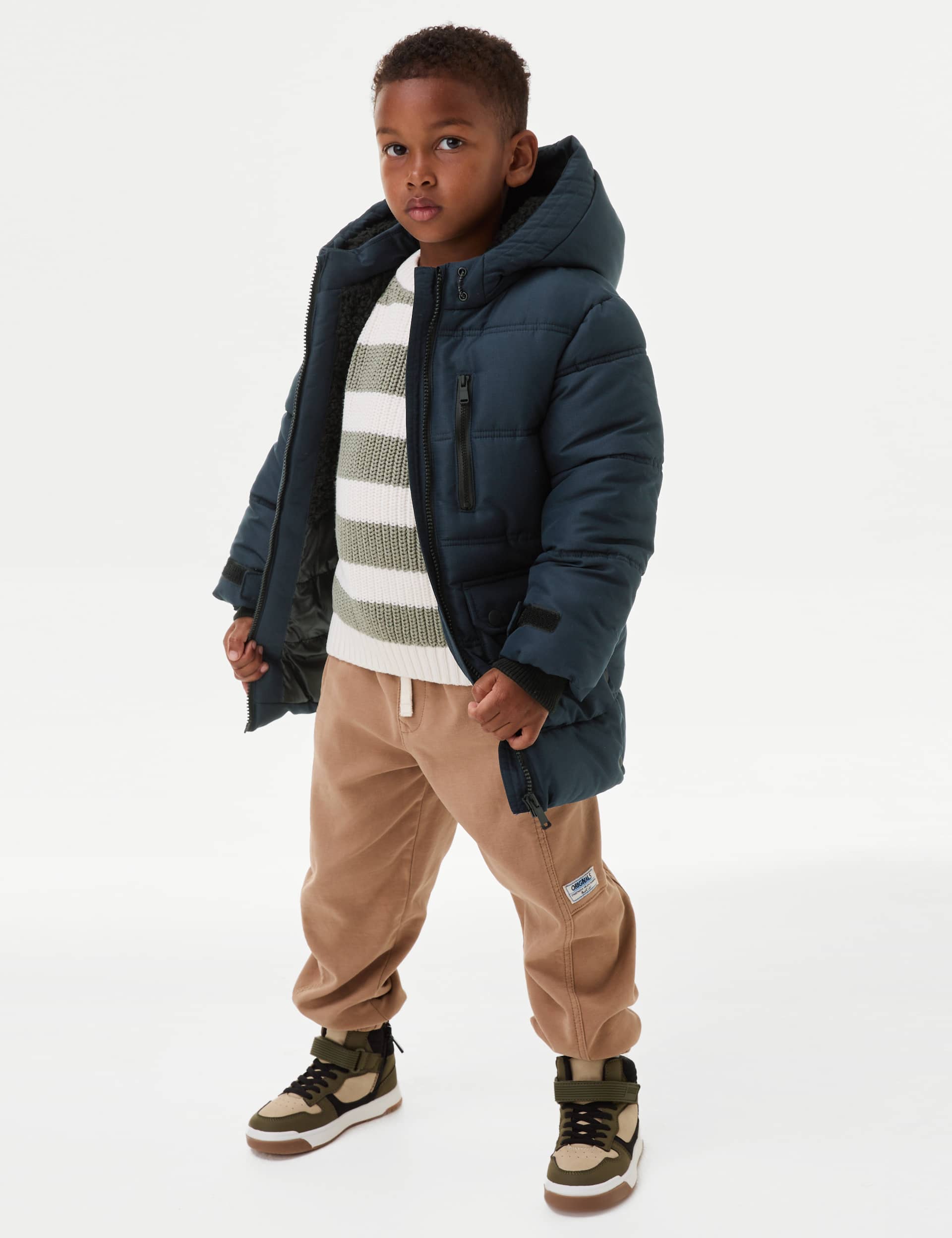 M&S Boys Stormwear Hooded Padded Coat (2-8 Yrs) - 2-3 Y - Navy, Navy,Grey,Steel Blue,Black