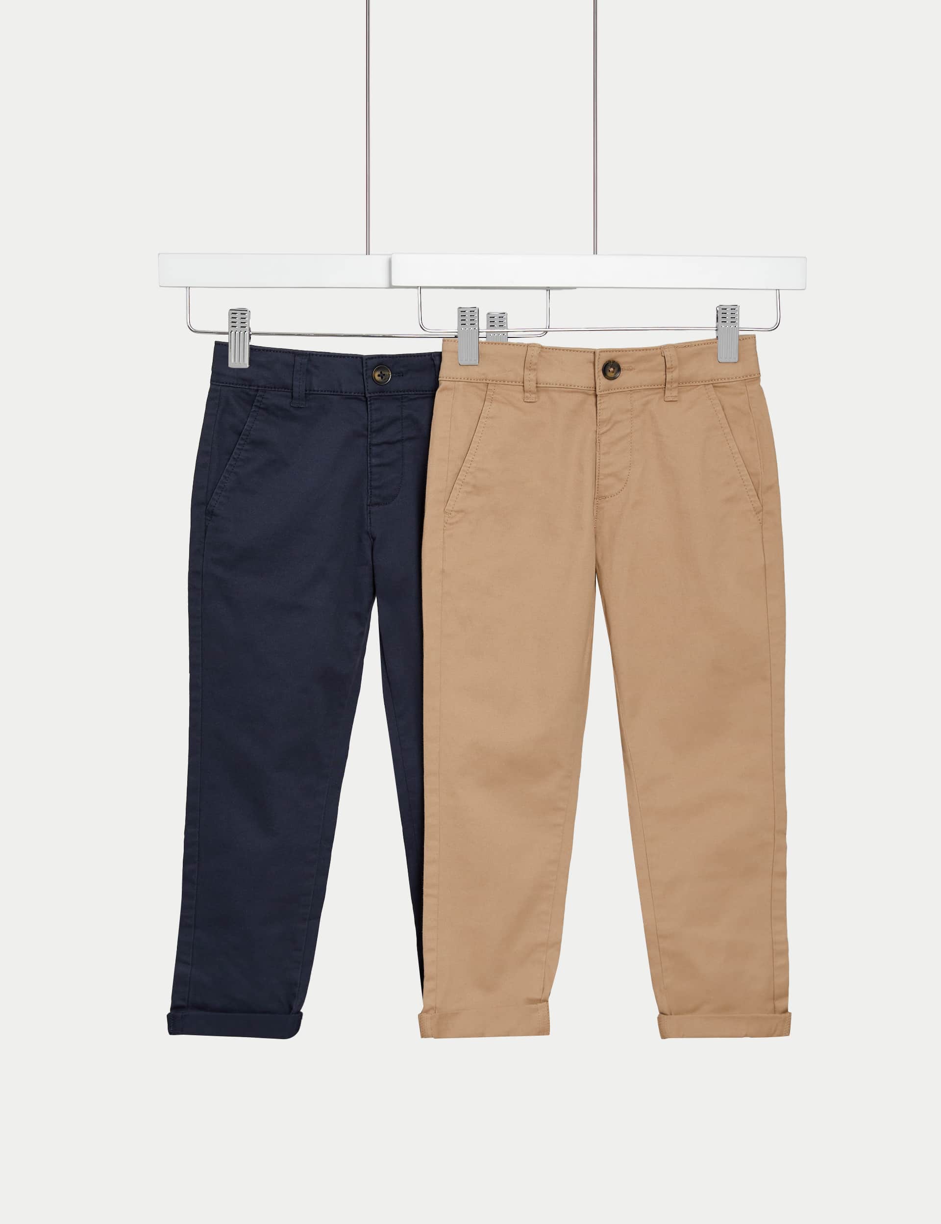 M&S Boys 2pk Cotton Rich Chinos (2-8 Yrs)