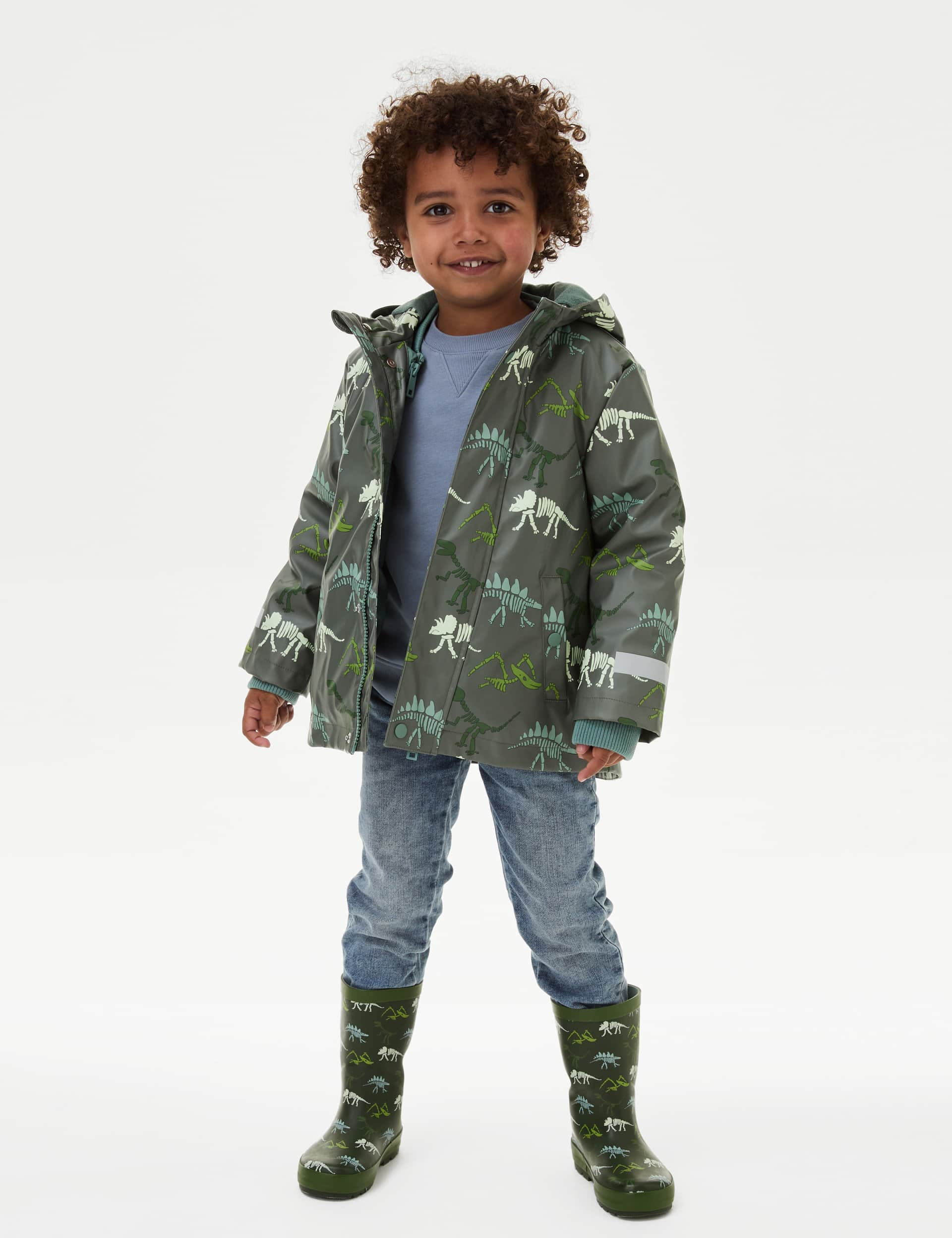 M&S Boys 3 in 1 Dinosaur Hooded Fisherman Coat (2-8 Yrs) - 6-7 Y - Green Mix, Green Mix