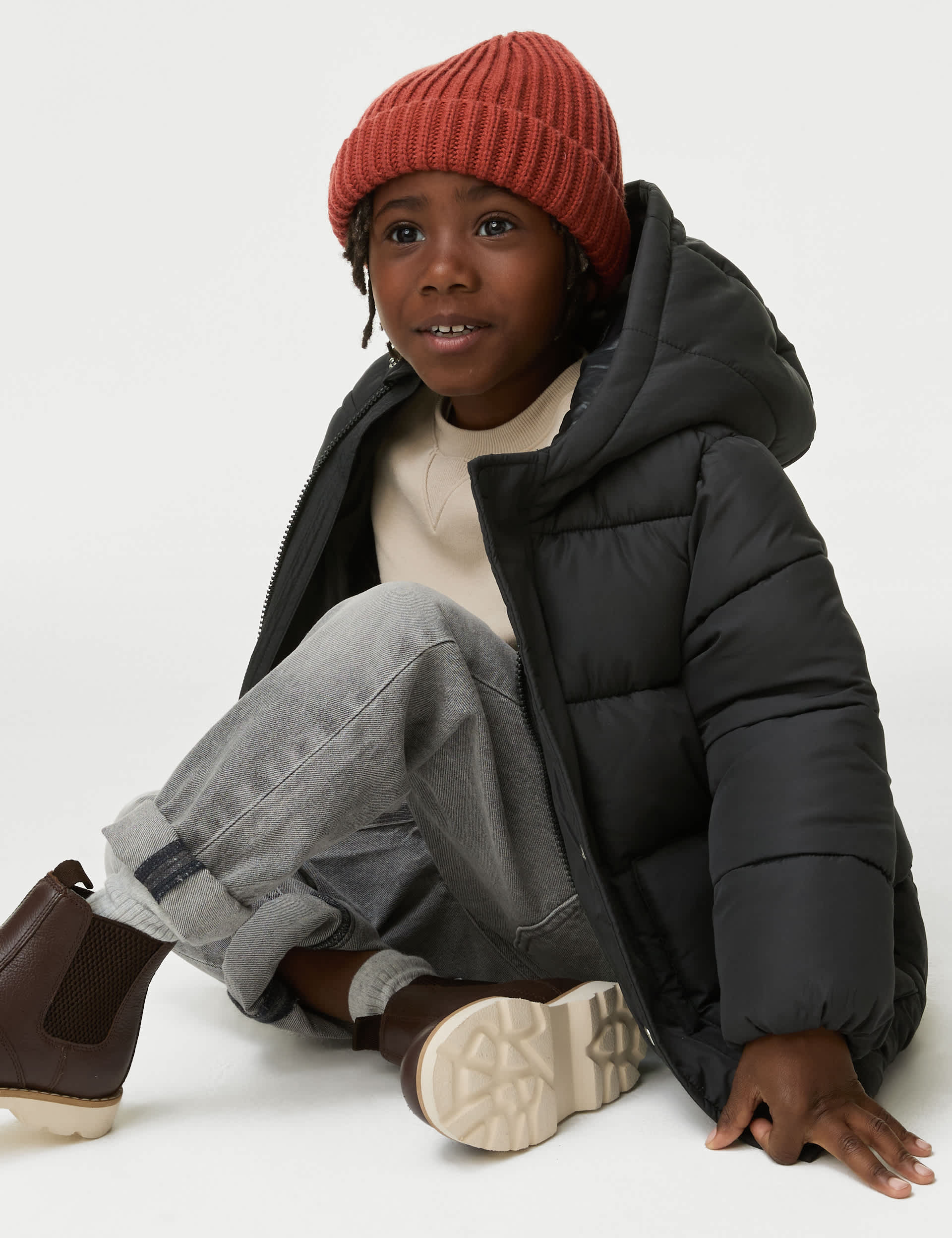 M&S Boys Stormwear Padded Coat (2-8 Yrs) - 4-5 Y - Charcoal, Charcoal