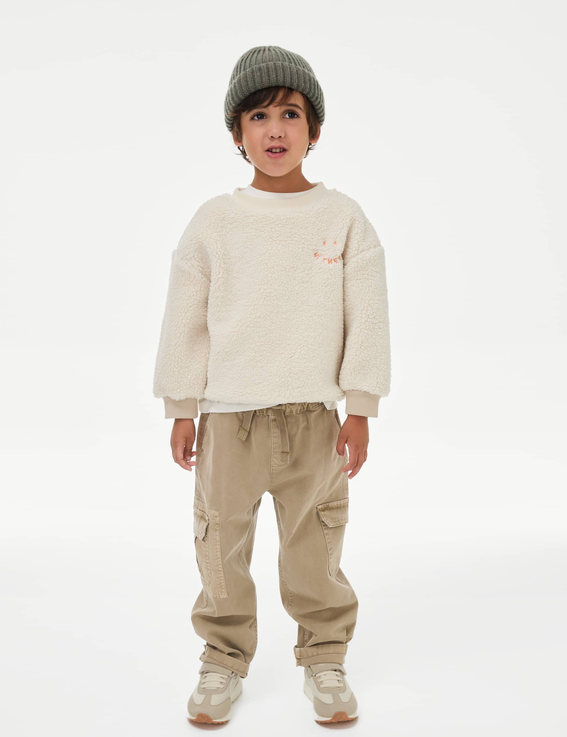 M&S Boys Cotton Rich Trousers (2-8 Yrs) - 2-3 Y - Sandstone, Sandstone,Sage Green