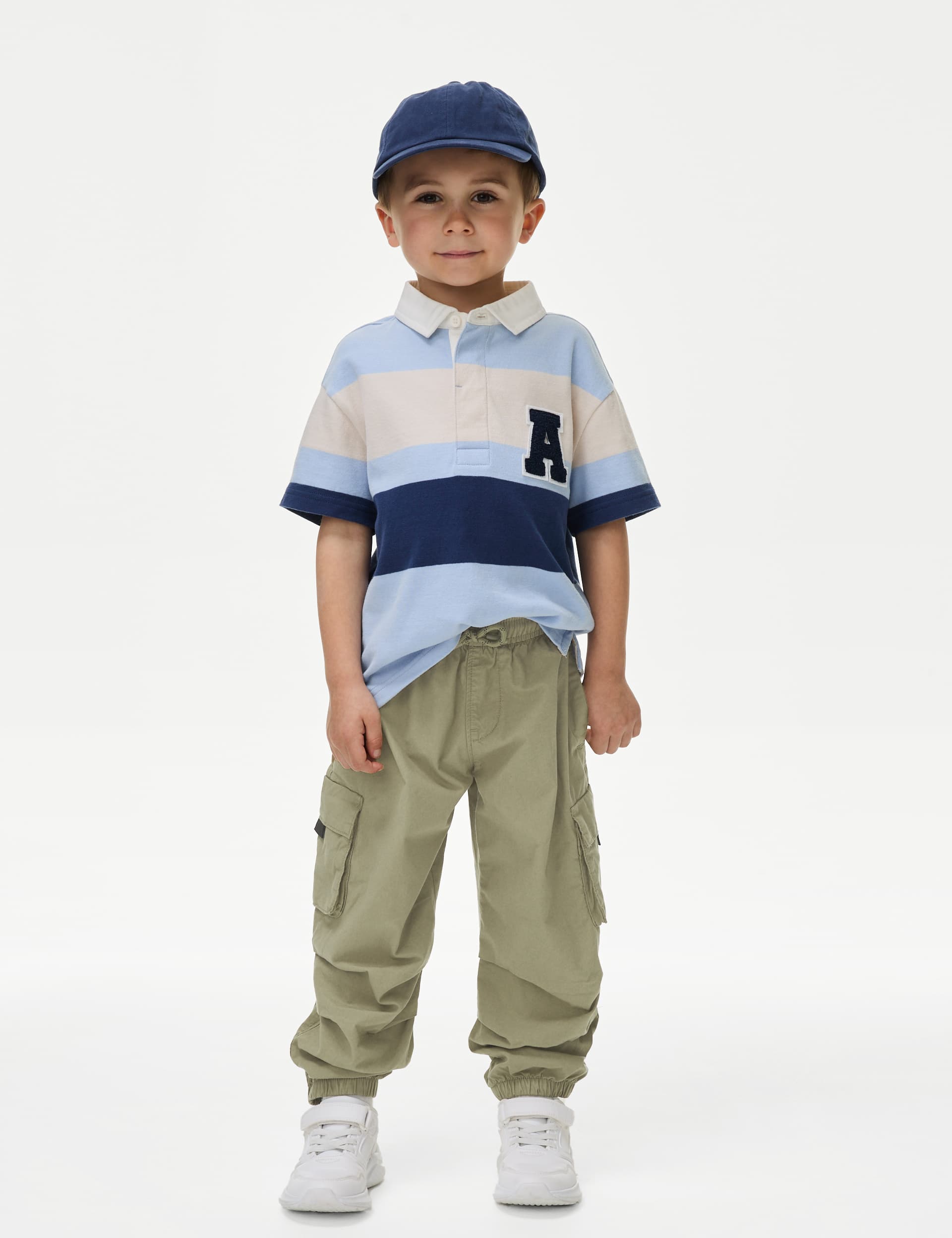 M&S Boys Relaxed Parachute Trousers (2-8 Yrs) - 4-5 Y - Green, Air Force Blue,Stone,Green,Light Blue