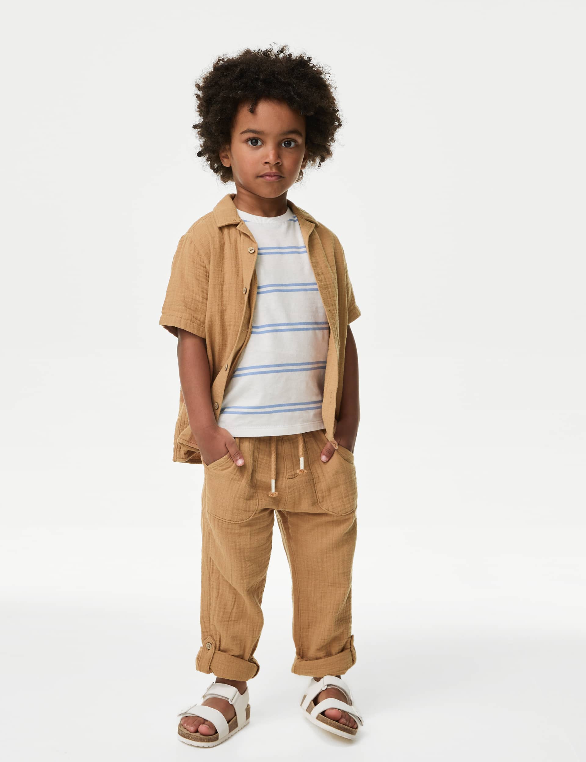 M&S Boys Pure Cotton Drawstring Trousers (2-8 Yrs) - 4-5 Y - Spice, Spice