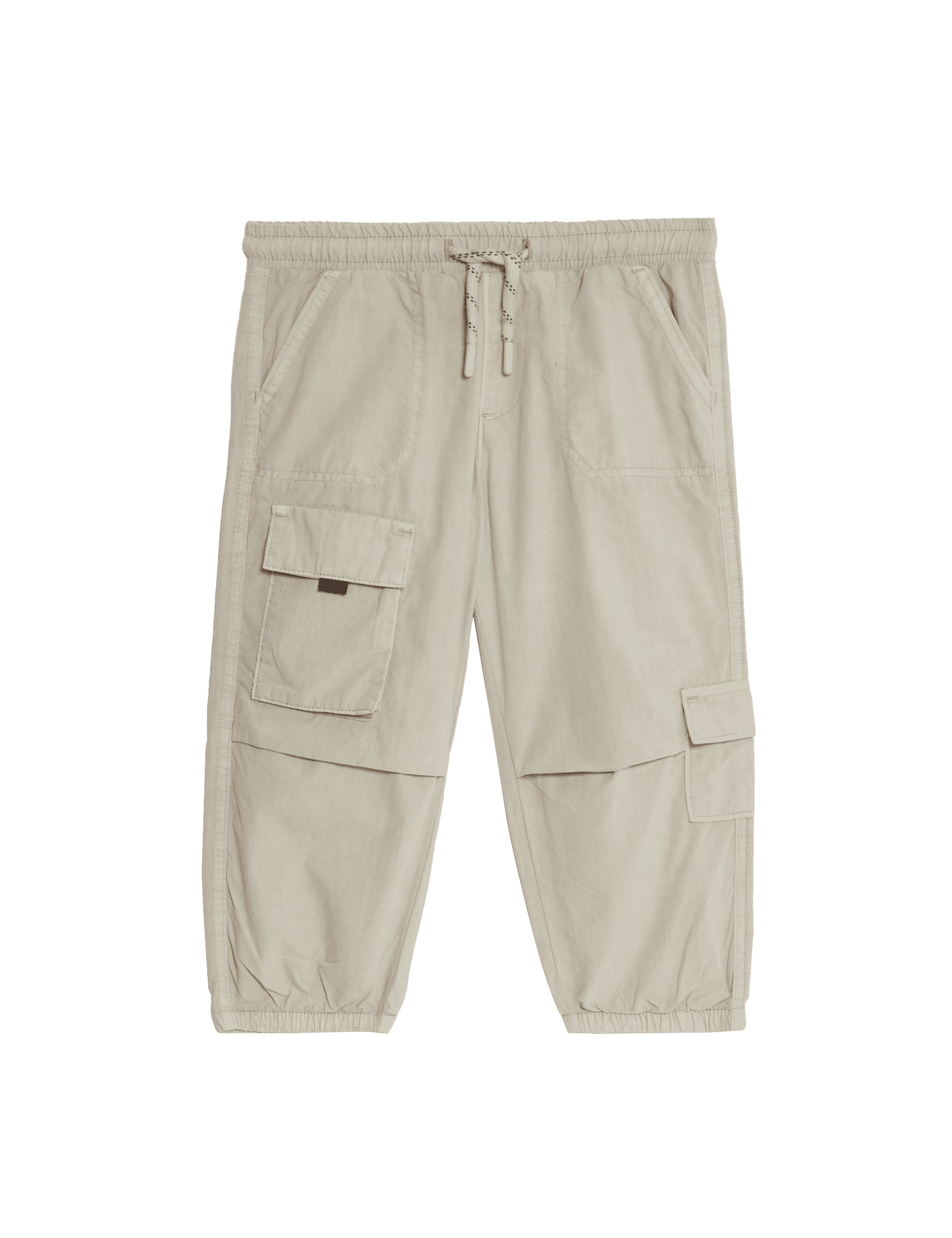 M&S Collection Boys Relaxed Pure Cotton Parachute Trousers (2-8 Yrs) - 3-4 Y - Stone, Stone,Grey