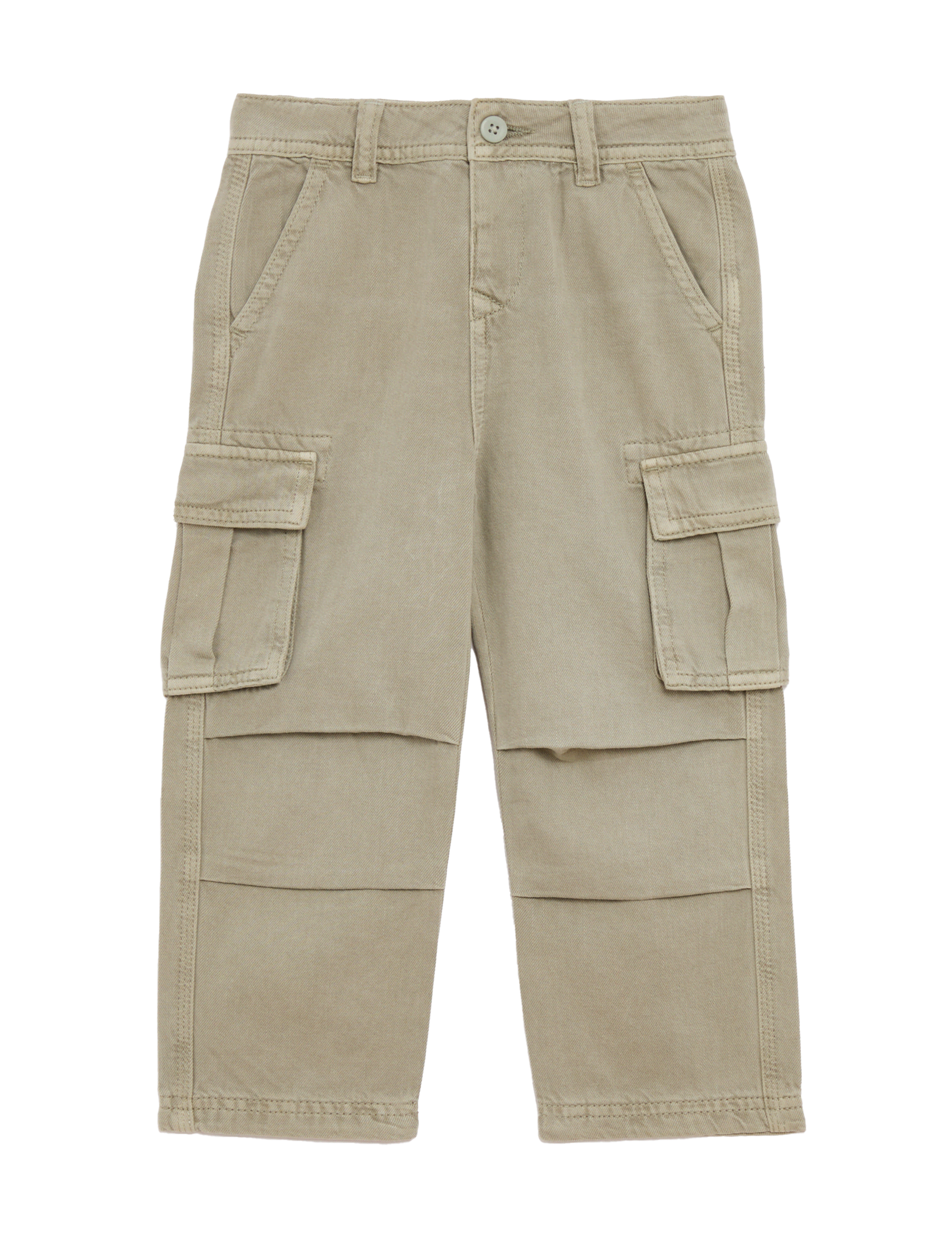 M&S Collection Boys Pure Cotton Wide Leg Cargo Trousers (2-16 Yrs) - 8-9 Y - Sage, Sage,Neutral