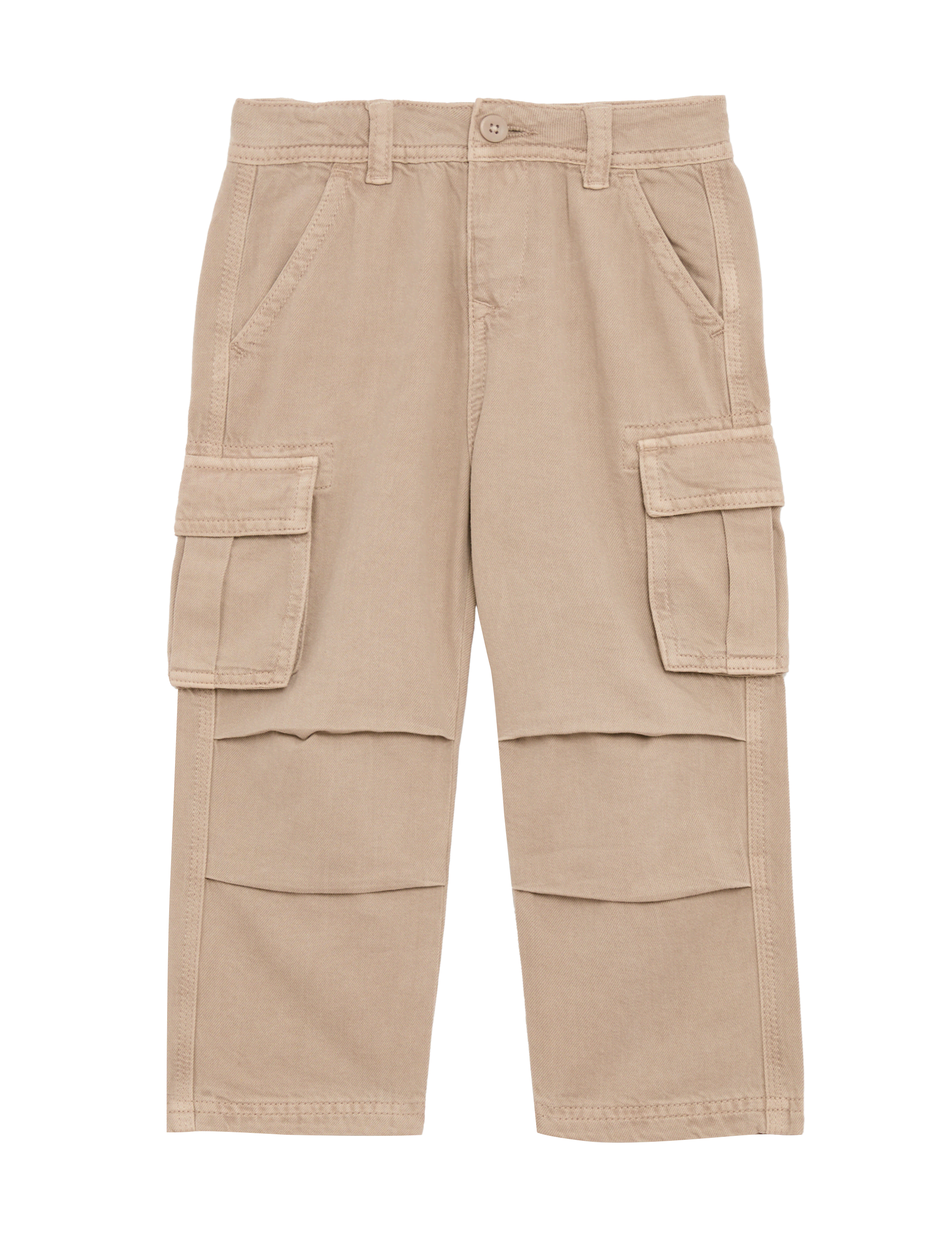 M&S Collection Boys Pure Cotton Wide Leg Cargo Trousers (2-16 Yrs) - 3-4 Y - Neutral, Neutral,Sage