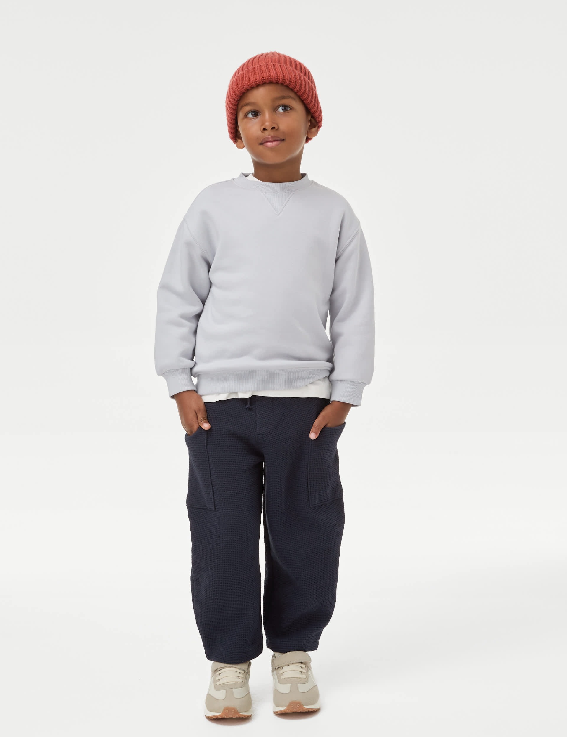 M&S Boys Pure Cotton Waffle Trousers (1-8 Yrs) - 18-24 - Navy, Navy,Smokey Green