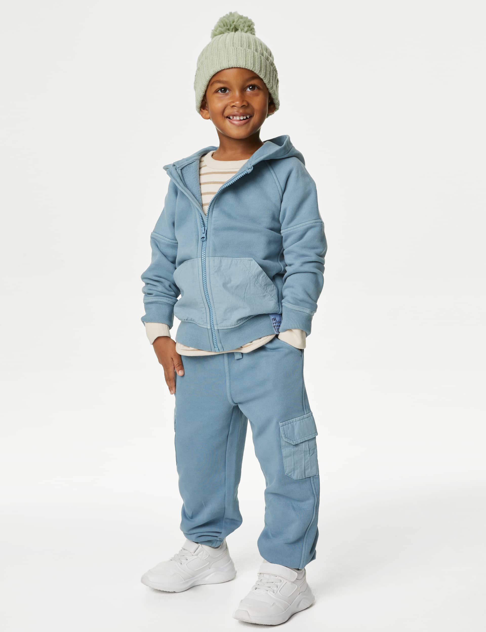 M&S Boys Pure Cotton Cargo Joggers (2-8 Yrs) - 3-4 Y - Blue, Blue