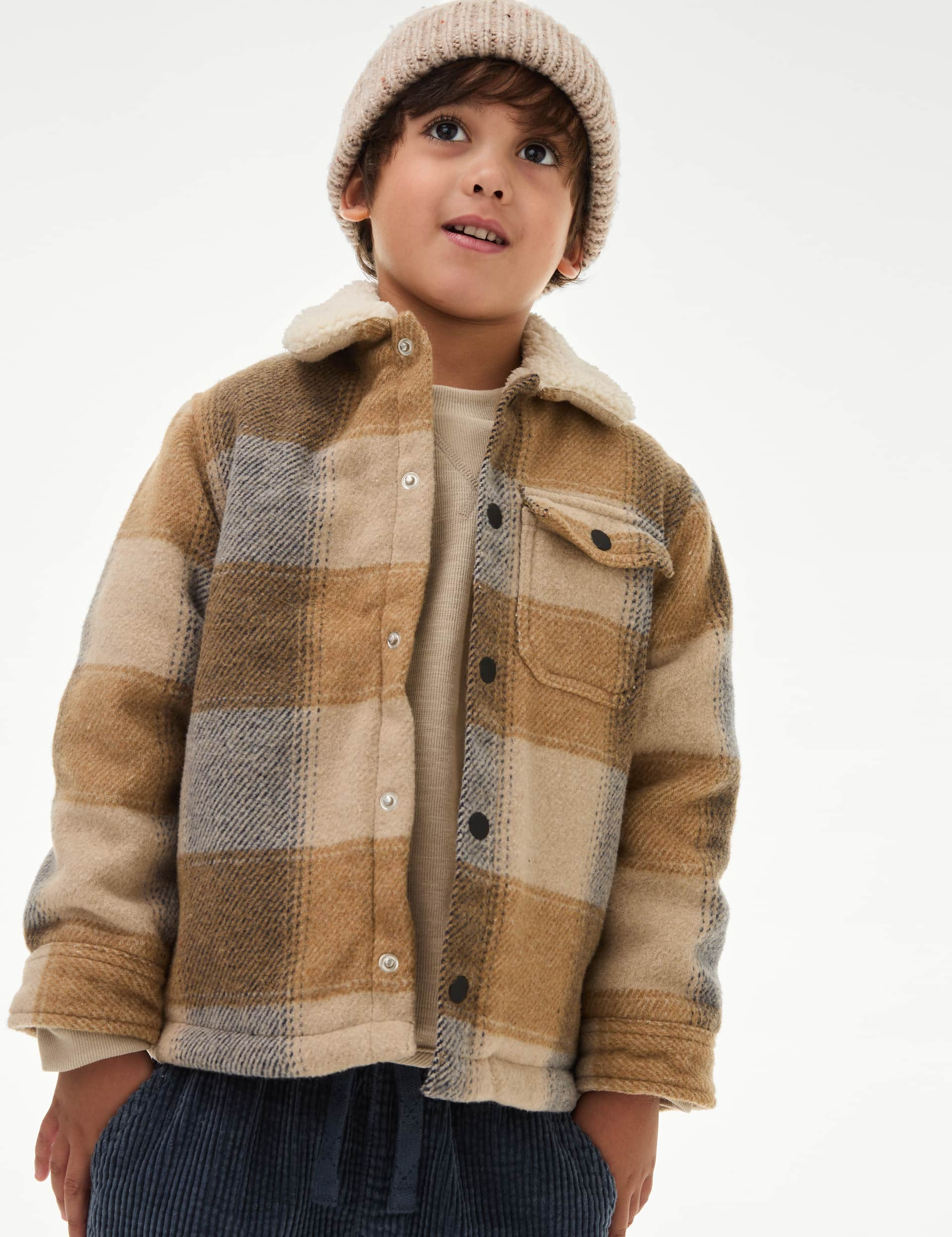 M&S Boys Checked Shacket (2-16 Yrs) - 2-3 Y - Brown Mix, Brown Mix