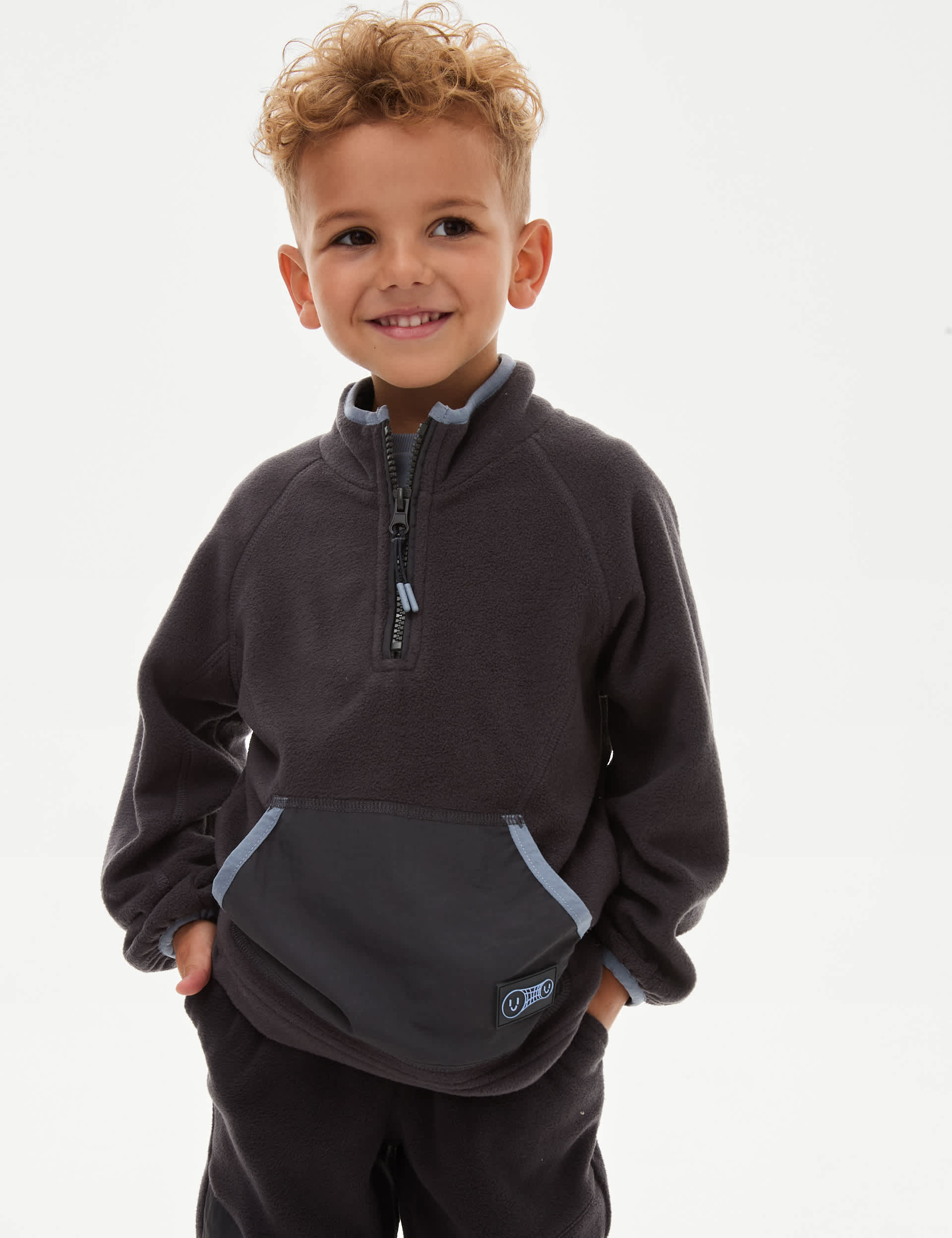 M&S Boys Half Zip Fleece (2-8 Yrs) - 4-5 Y - Carbon, Carbon,Terracotta