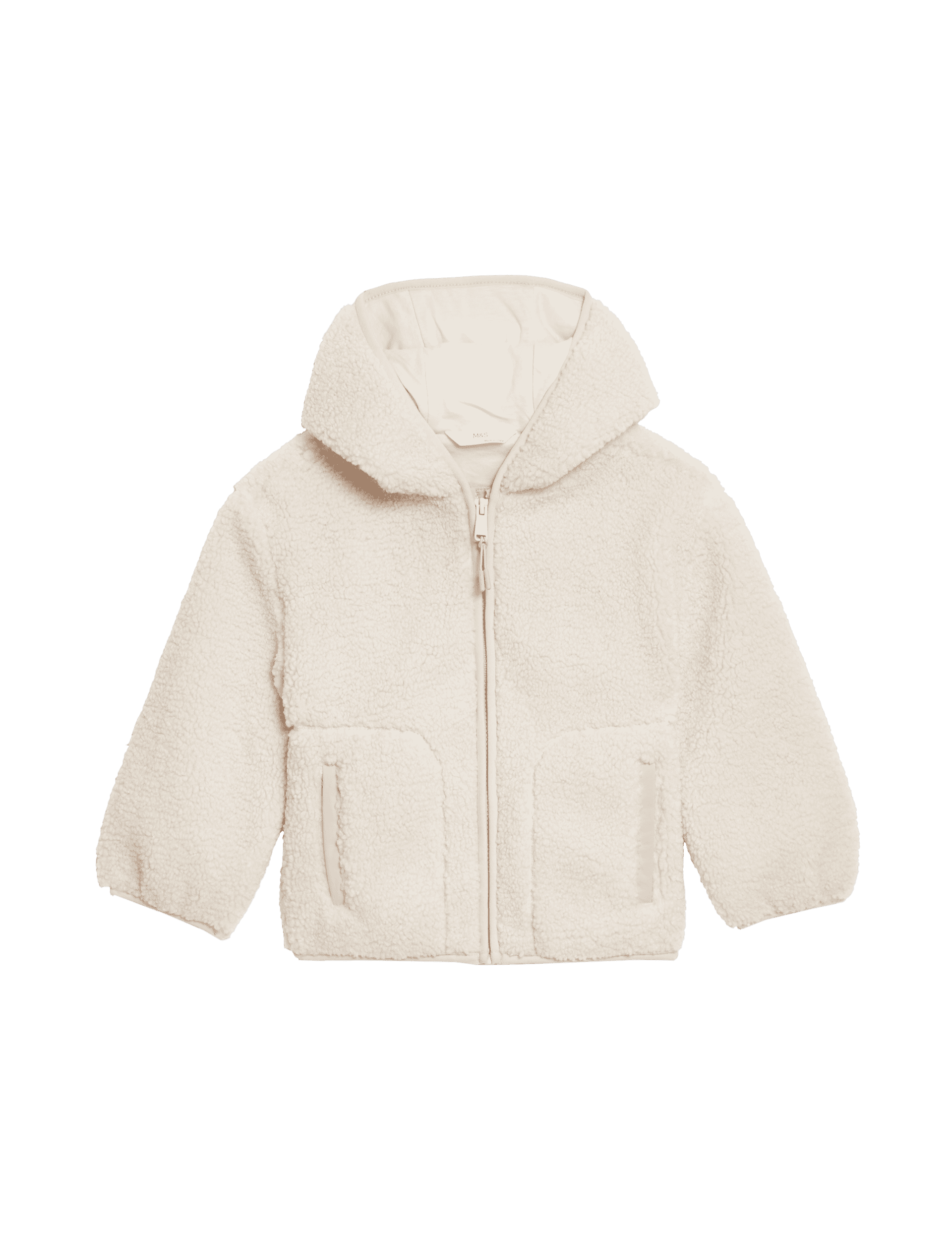 M&S Collection Boys Fleece Zip Through Hooded Top (2-8 Yrs) - 3-4 Y - Cream, Navy,Green,Cream