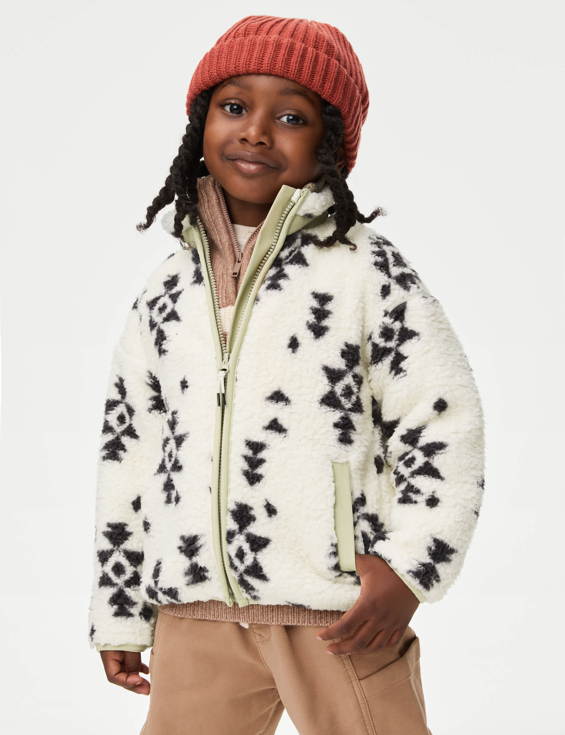 M&S Boys Borg Aztec Print Zip Jacket (2-8 Yrs)