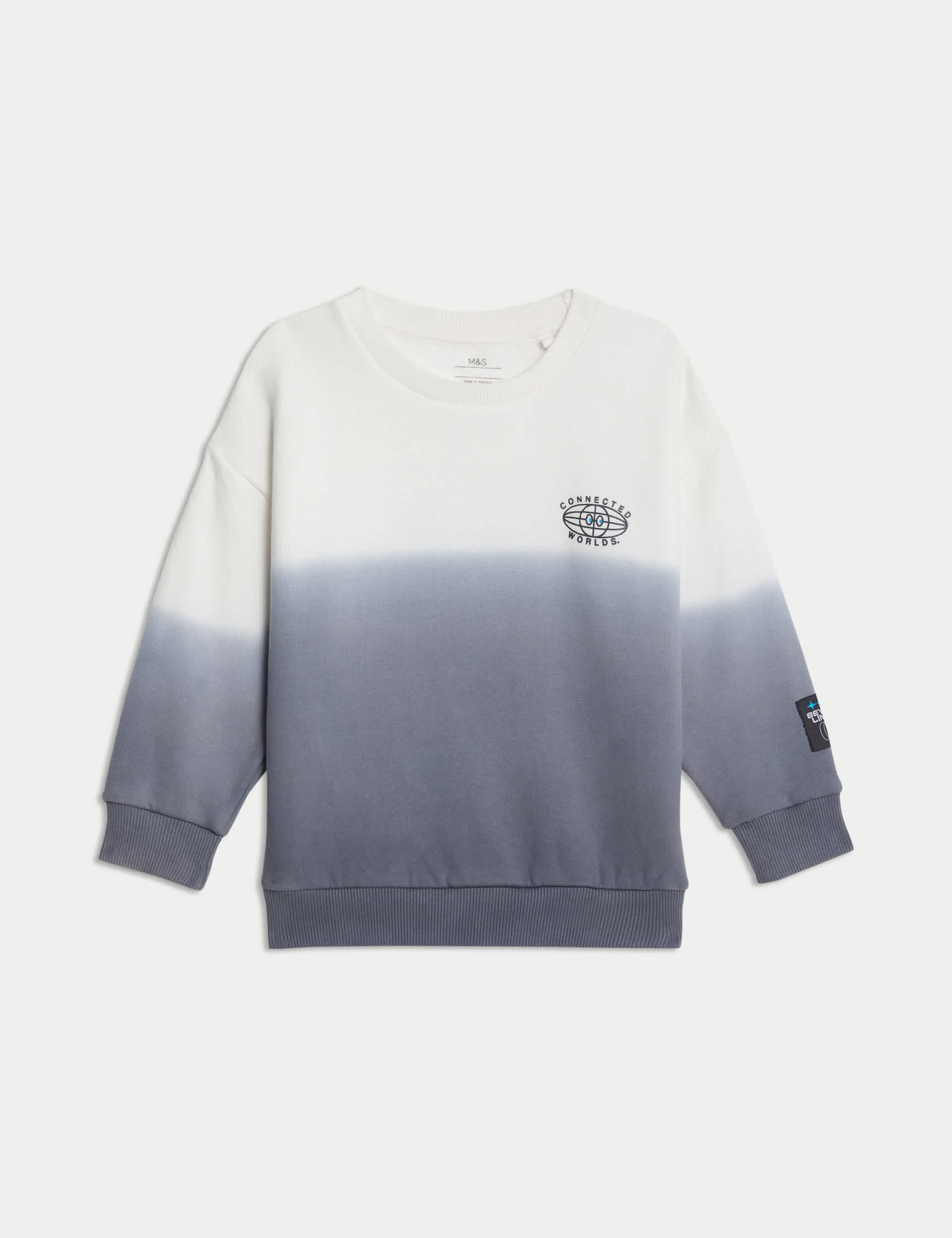 M&S Collection Boys Cotton Rich Ombre Sweatshirt (0-16 Yrs) - 3-4 Y - Blue Mix, Blue Mix