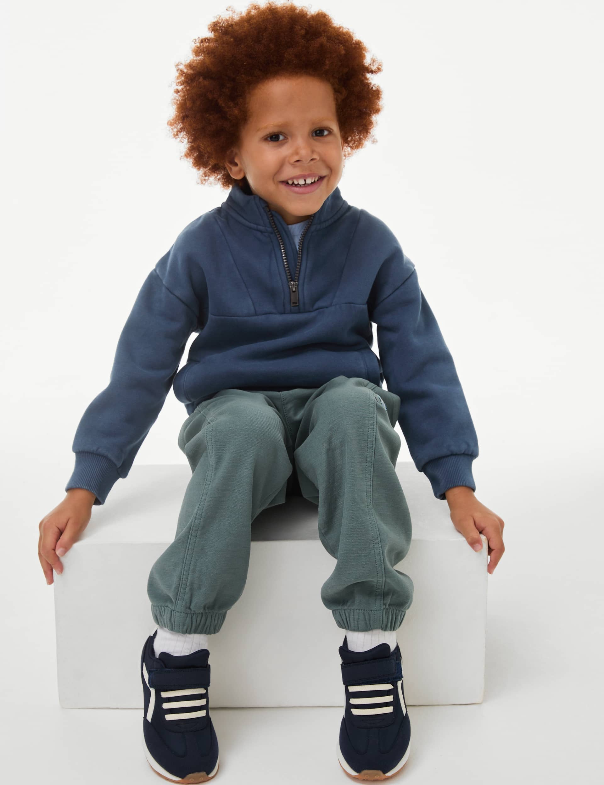 M&S Boys Pure Cotton Sweatshirt (2-8 Yrs) - 2-3 Y - Indigo, Indigo,Green