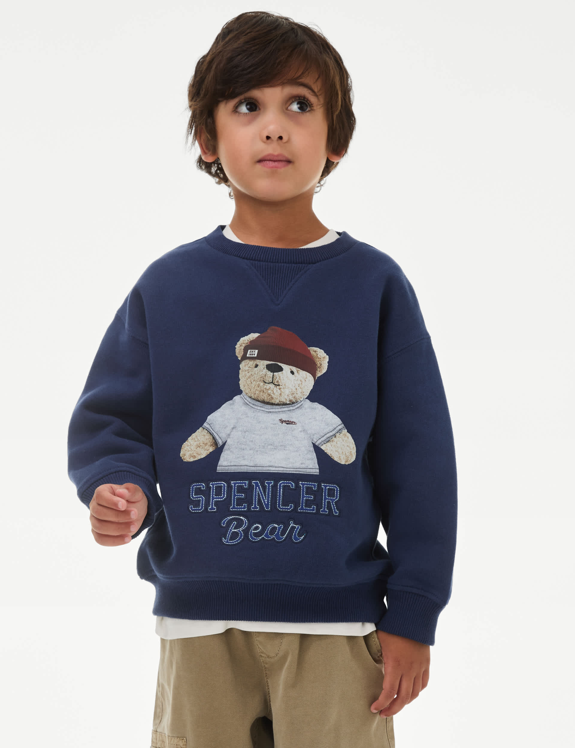 Boys Cotton Rich Spencer Bear Christmas Sweatshirt (2-8 Yrs) - 2-3 Y - Navy, Navy