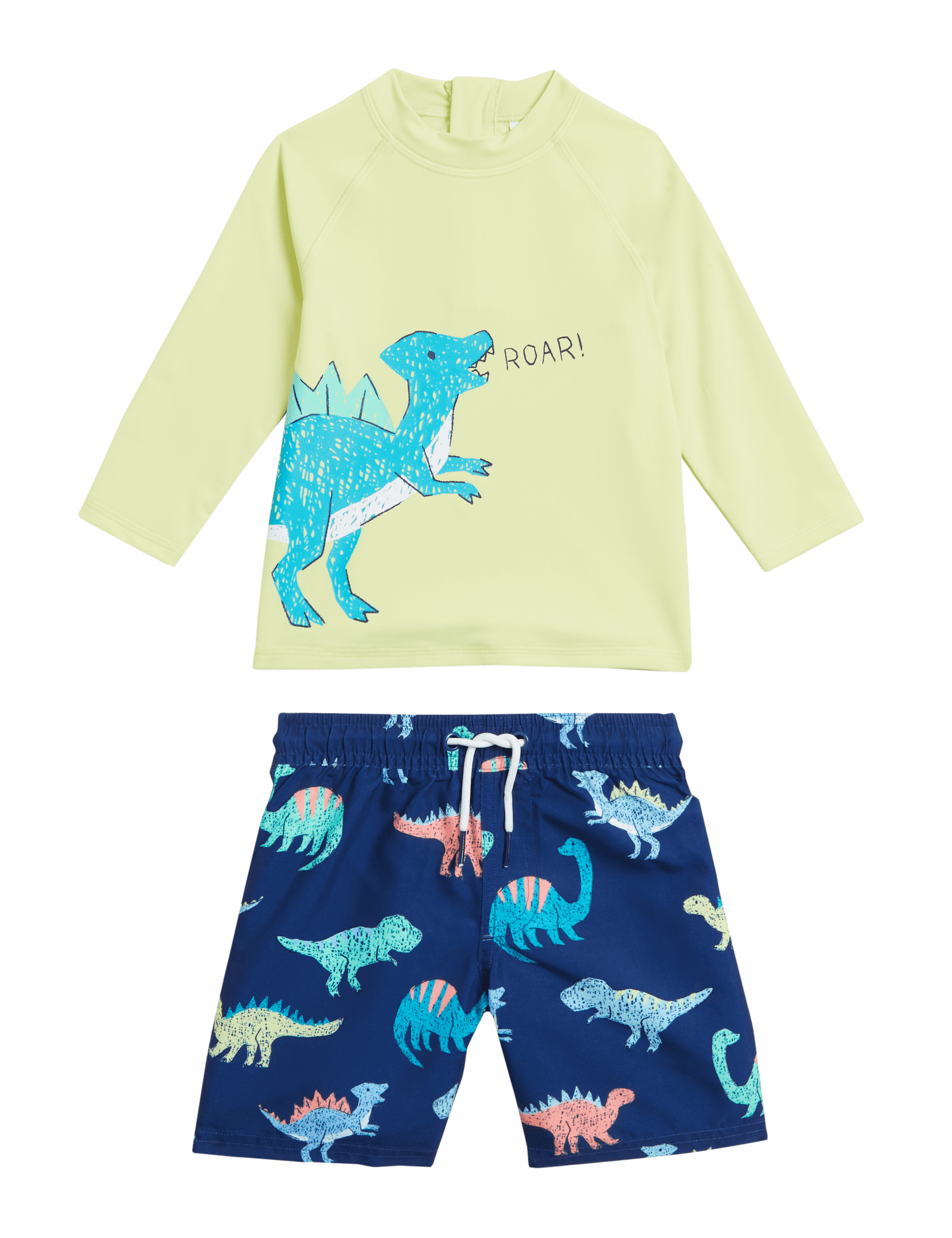 M&S Collection Boys 2pc Dinosaur Rash Vest & Swim Shorts (2-7 Yrs) - 6-7 Y - Multi, Multi