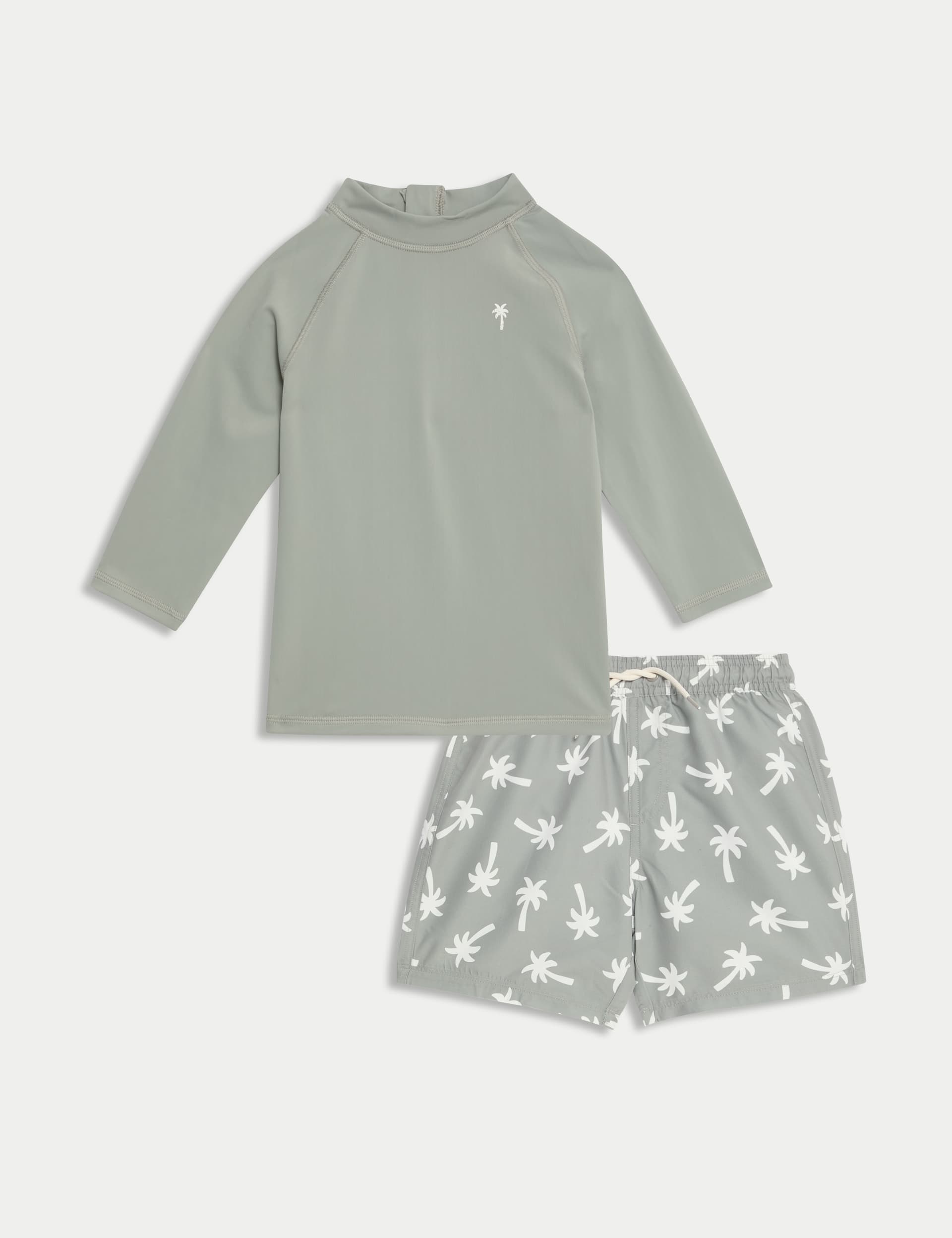 M&S 2pc Palm Print Swim Set (2-8 Yrs) - 5-6 Y - Light Khaki, Light Khaki