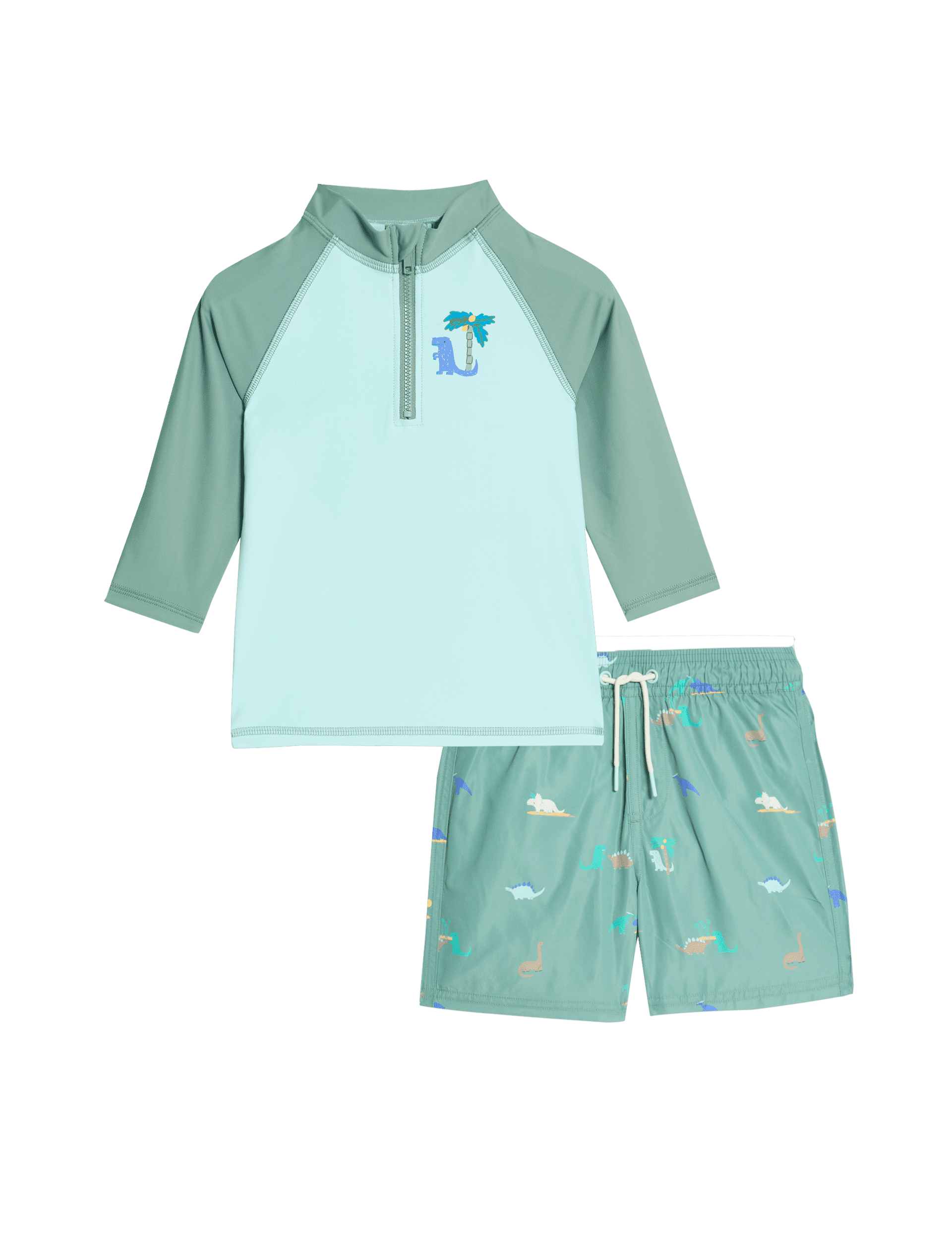 M&S Collection Boys 2pc Dinosaur Long Sleeve Swim Set (2-8 Yrs) - 3-4 Y - Green Mix, Green Mix