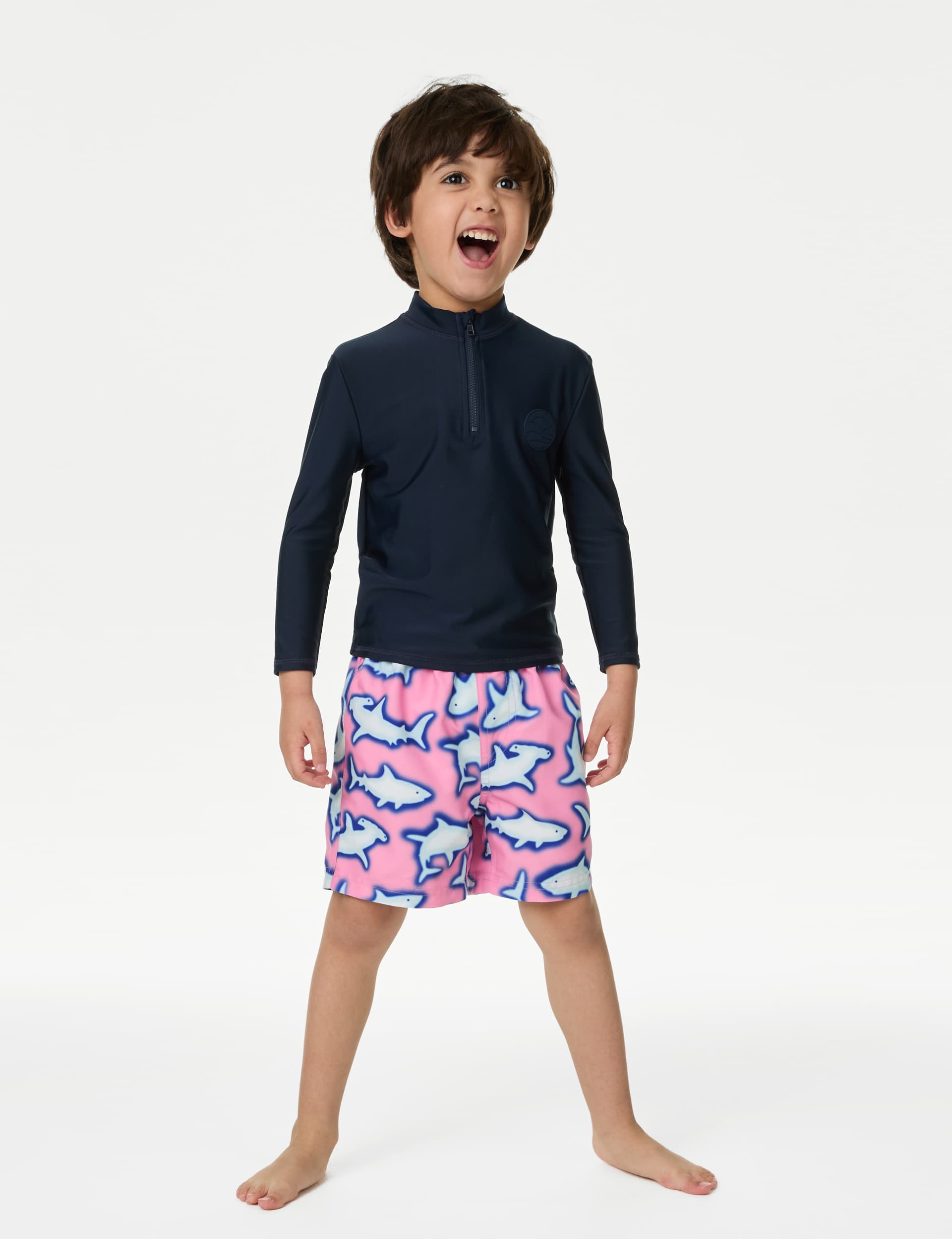 M&S Boys Shark Swim Shorts (2-8 Yrs) - 2-3 Y - Pink, Pink